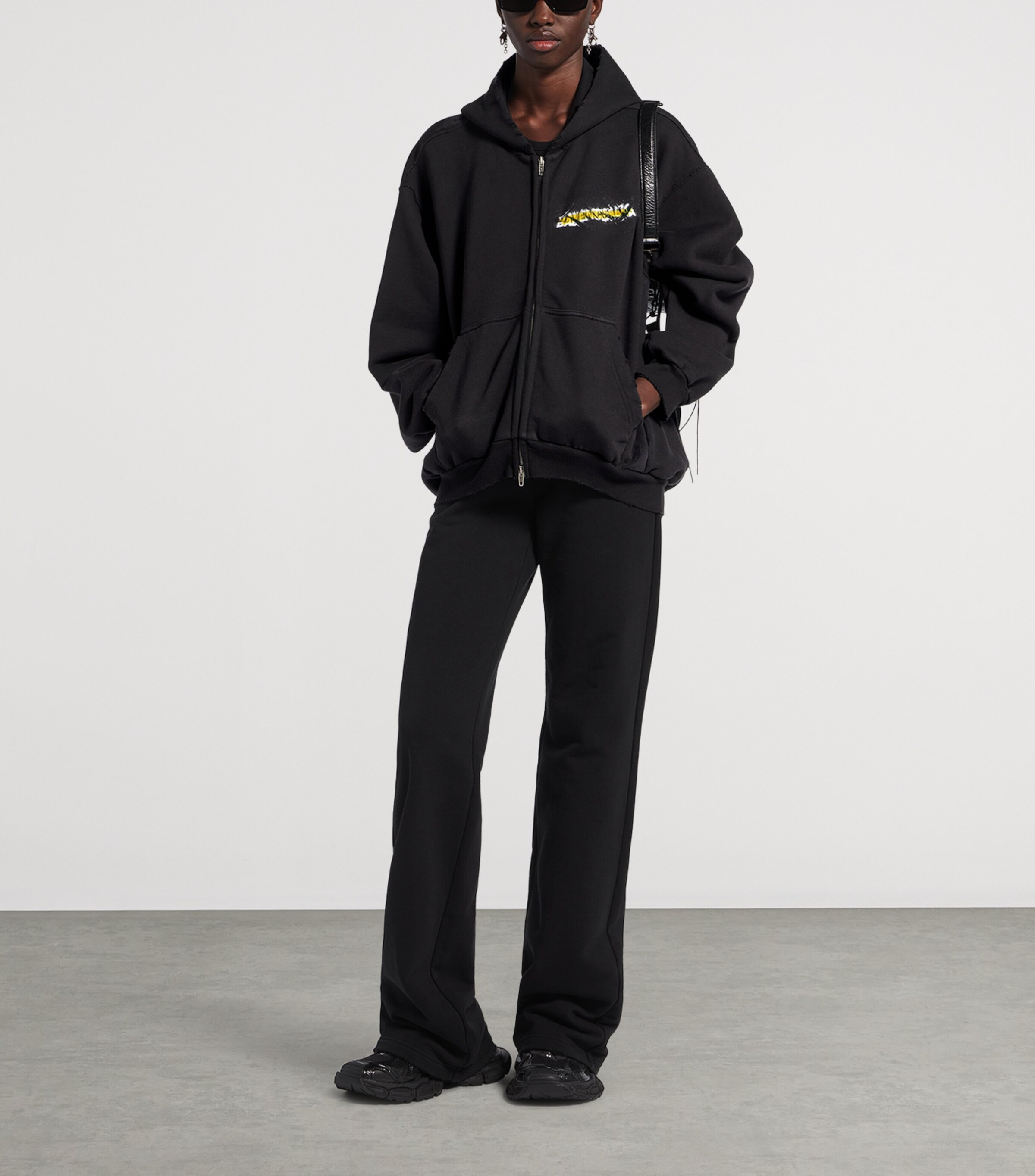 Balenciaga Womens Cotton Spray Logo Zip-Up Hoodie Image 2