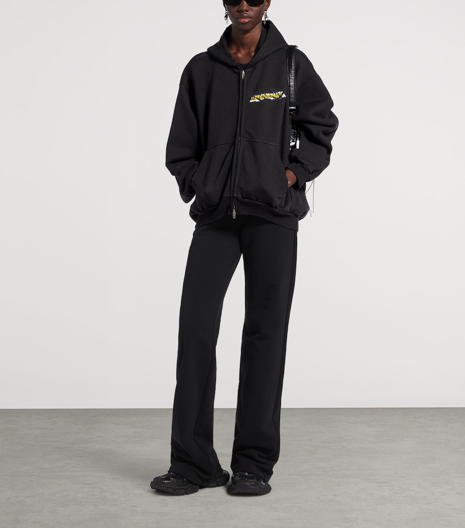 Balenciaga Womens Cotton Spray Logo Zip-Up Hoodie Image 2