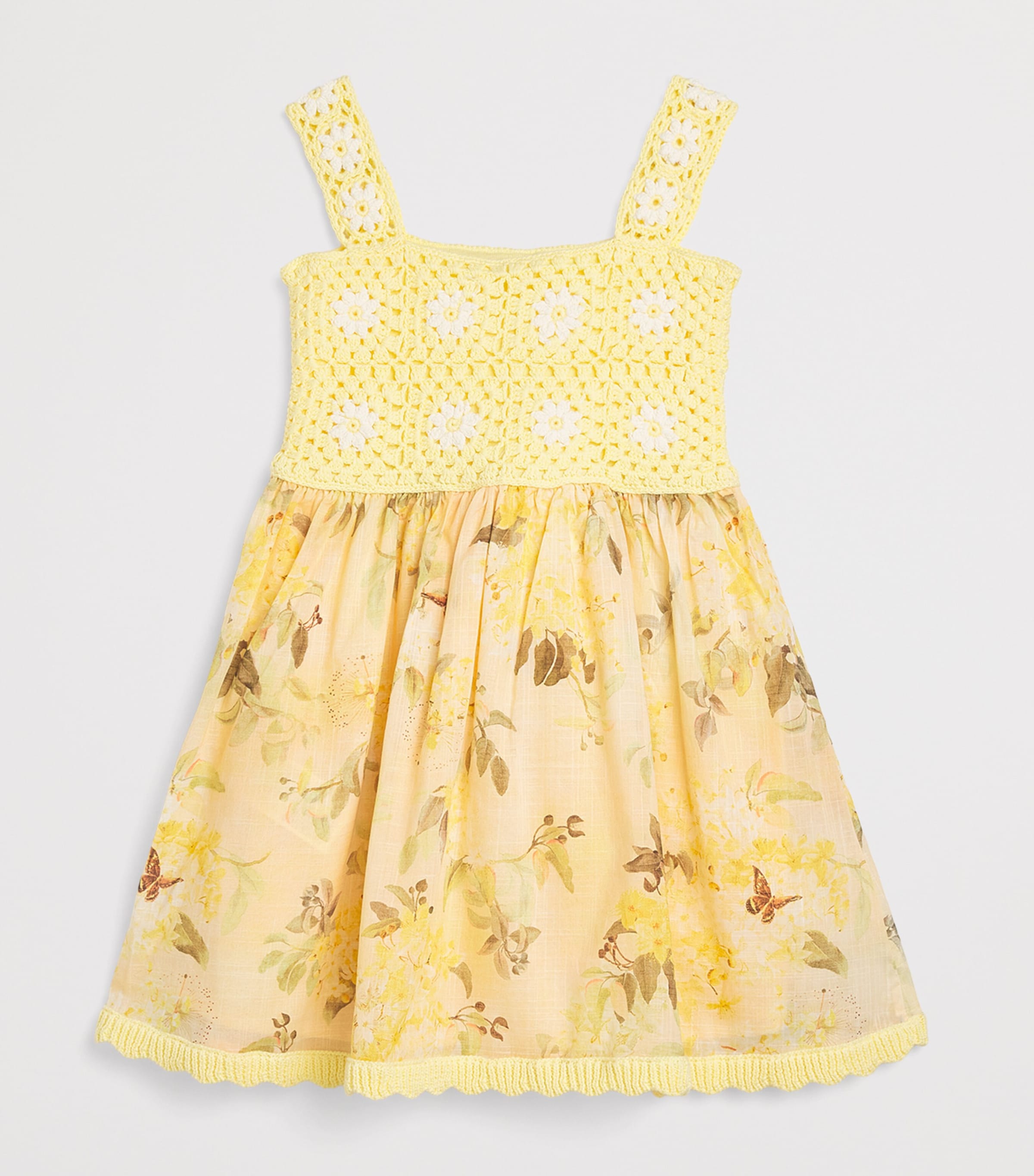 Zimmermann Kids Cotton Crochet-Trim Cascadian Dress (2-12 Years) Lemon/ivory Image 2