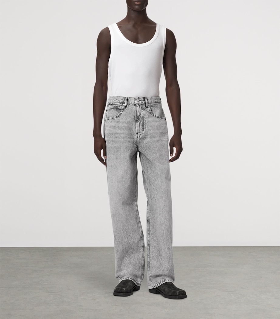 AllSaints Mens Rivet Slouch Tapered Jeans Washed Grey Image 2