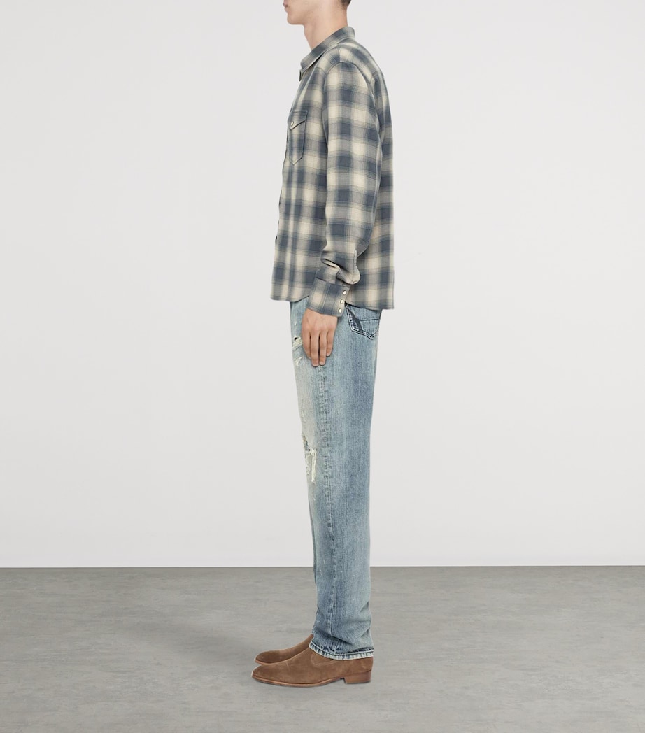 AllSaints Mens Organic Cotton Flannel Brook Shirt Blue Check Image 6