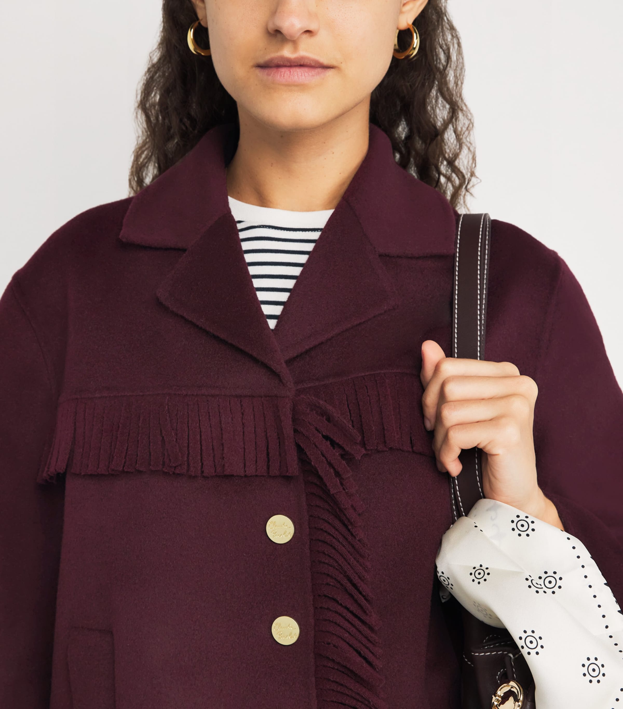 Wool-Blend Fringe Jacket BURGUNDY Image 6