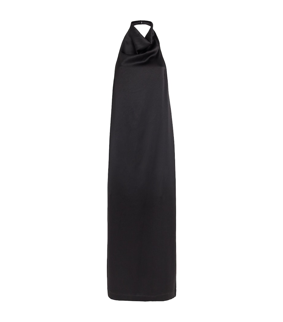 Satin Halterneck Cartia Maxi Dress BLACK Image 1