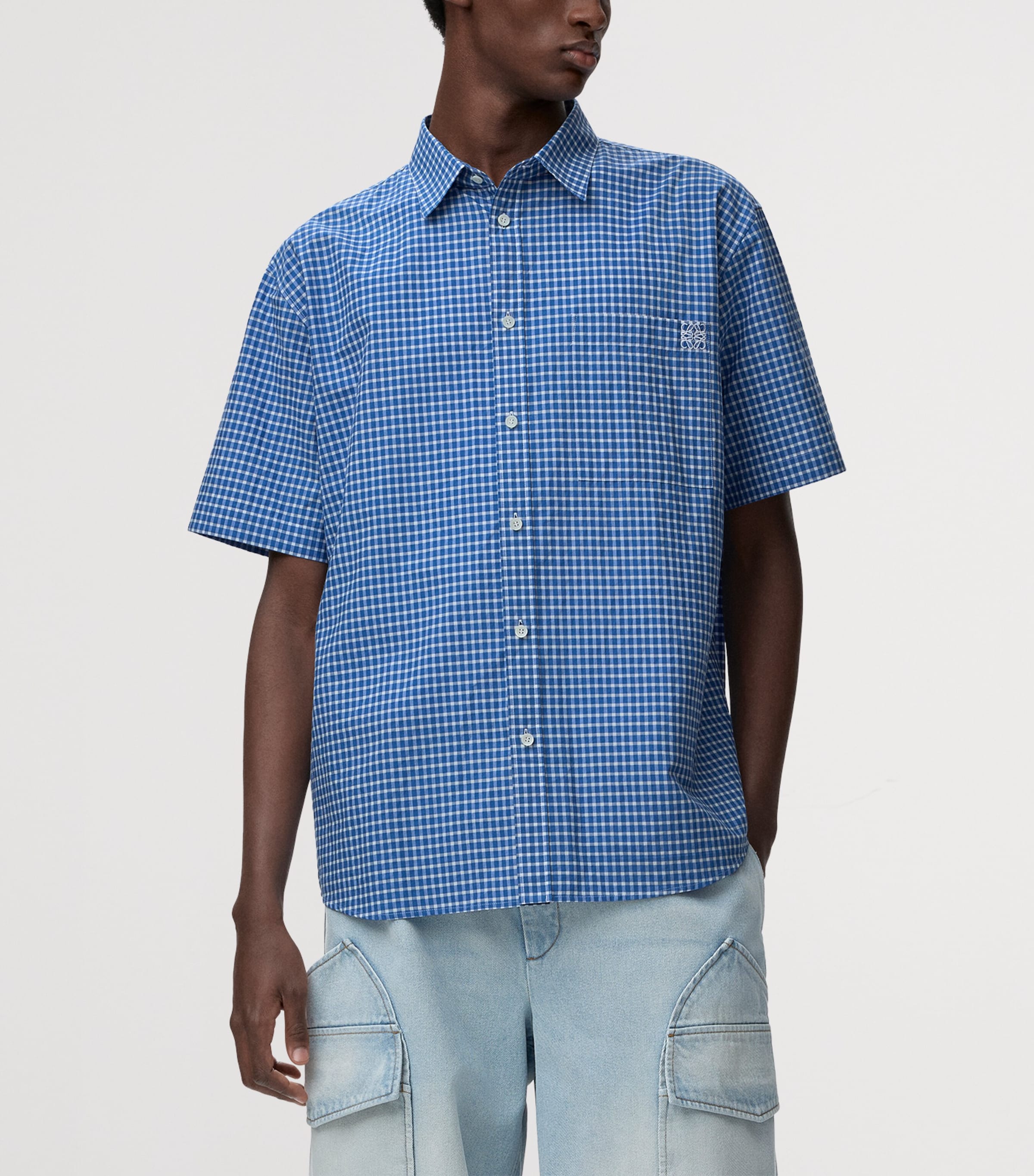 LOEWE Mens x Paula’s Ibiza Check Anagram Shirt Blue/white Image 3