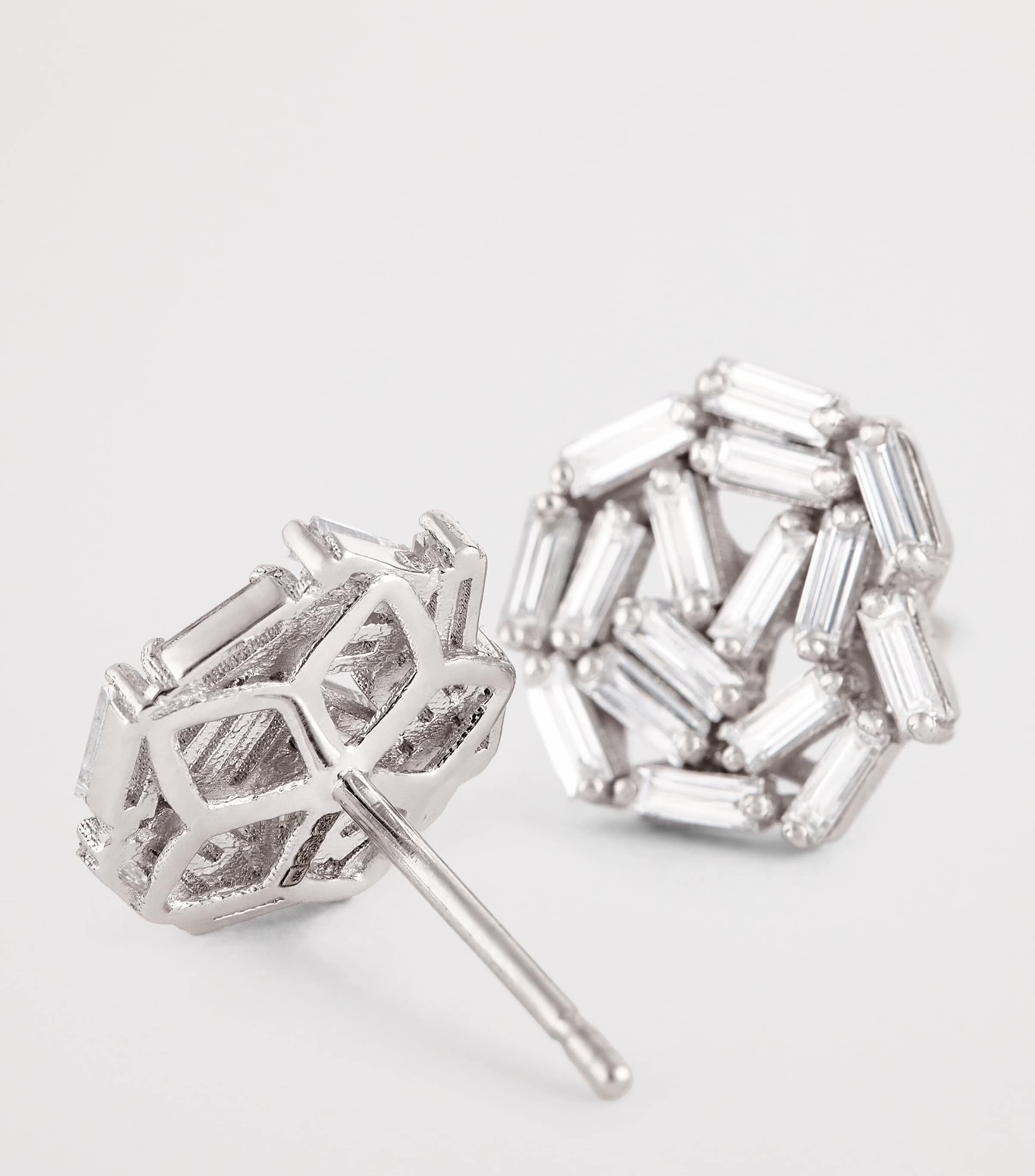 White Gold and White Diamond Classic Fireworks Stud Earrings 18K WG/WD Image 6