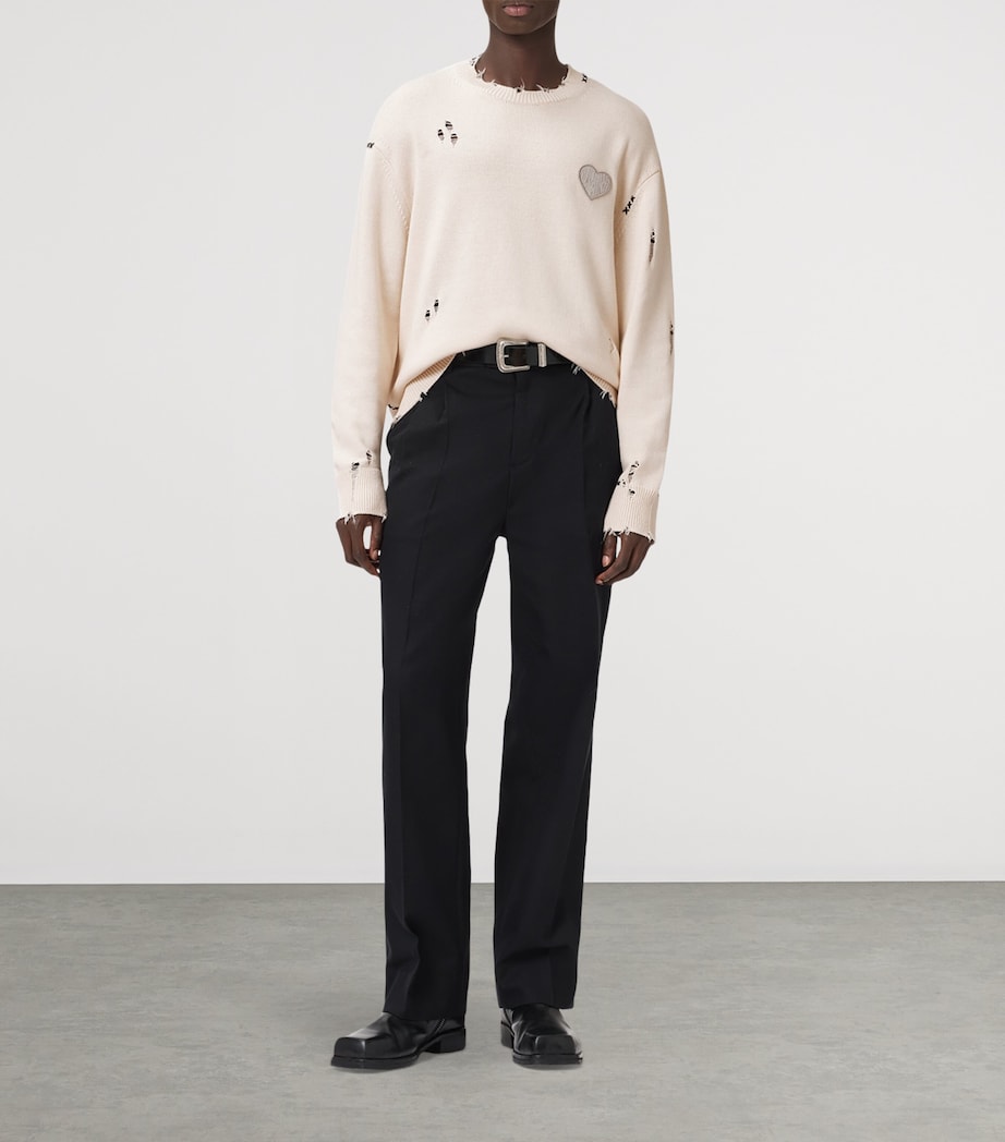 Cotton Theo Distressed Sweatshirt ECRU WHITE Image 2