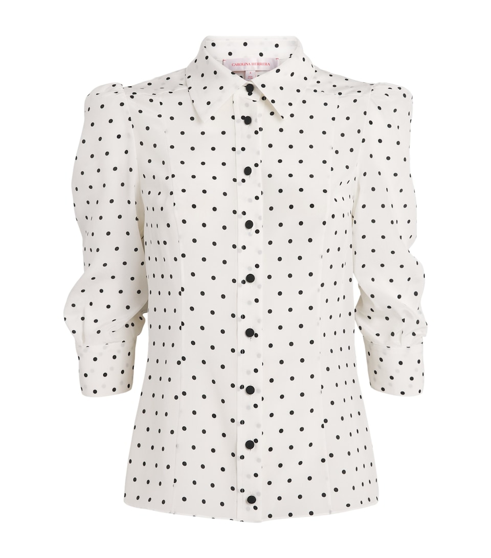 Carolina Herrera Silk Polka-Dot Blouse Ivory Multi
