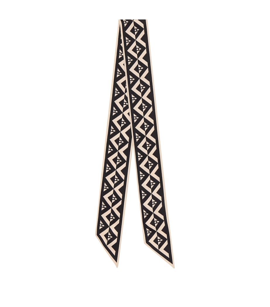 Harrods Silk Geometric Print Skinny Scarf Black Image 1