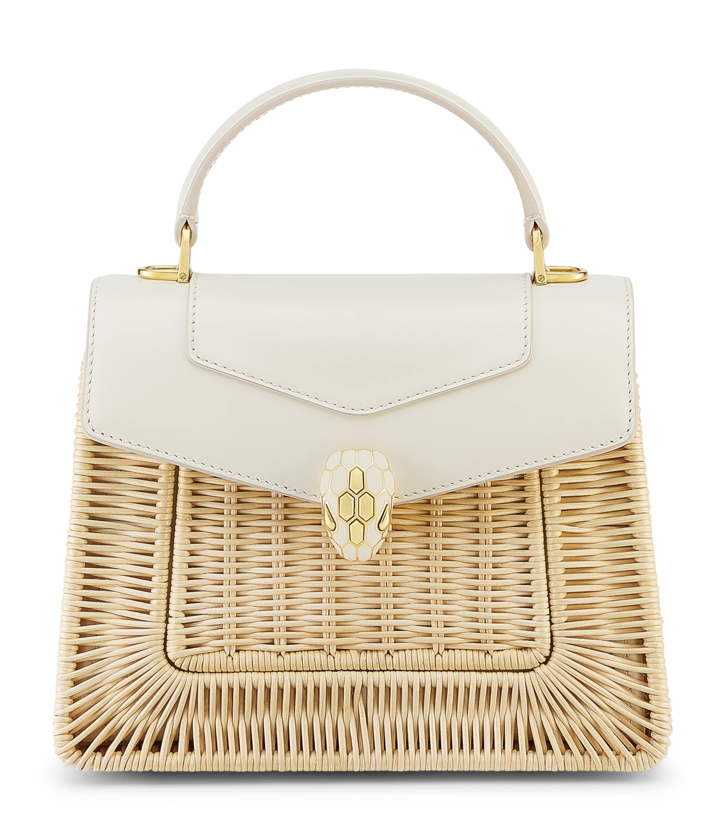 Bvlgari Medium Rattan-Leather Serpenti Forever Top-Handle Bag White Image 1