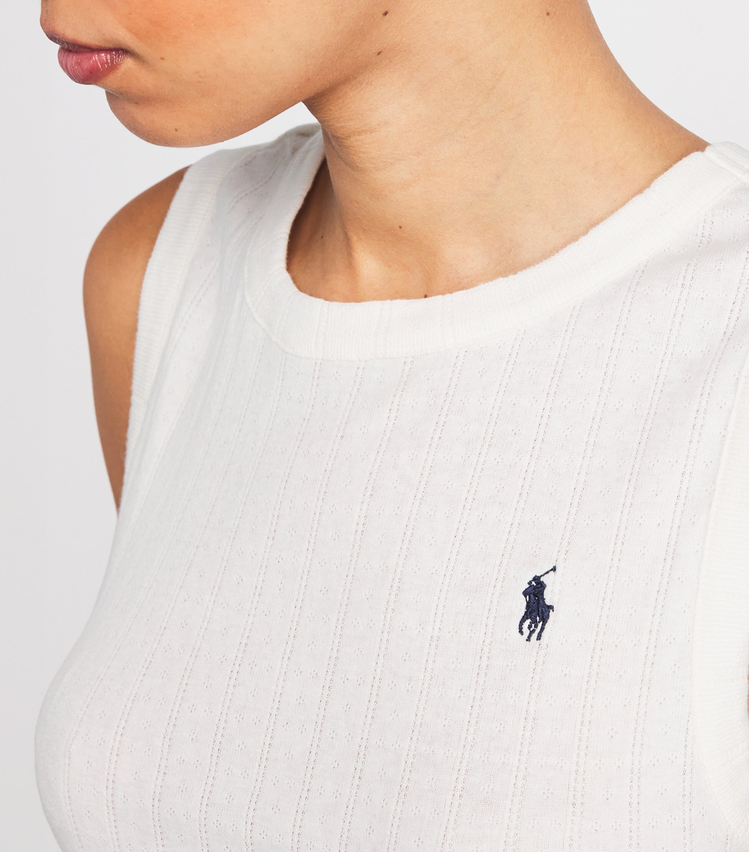 Polo Ralph Lauren Womens Cotton Pointelle Tank and Shorts Pyjama Set Egret Image 4