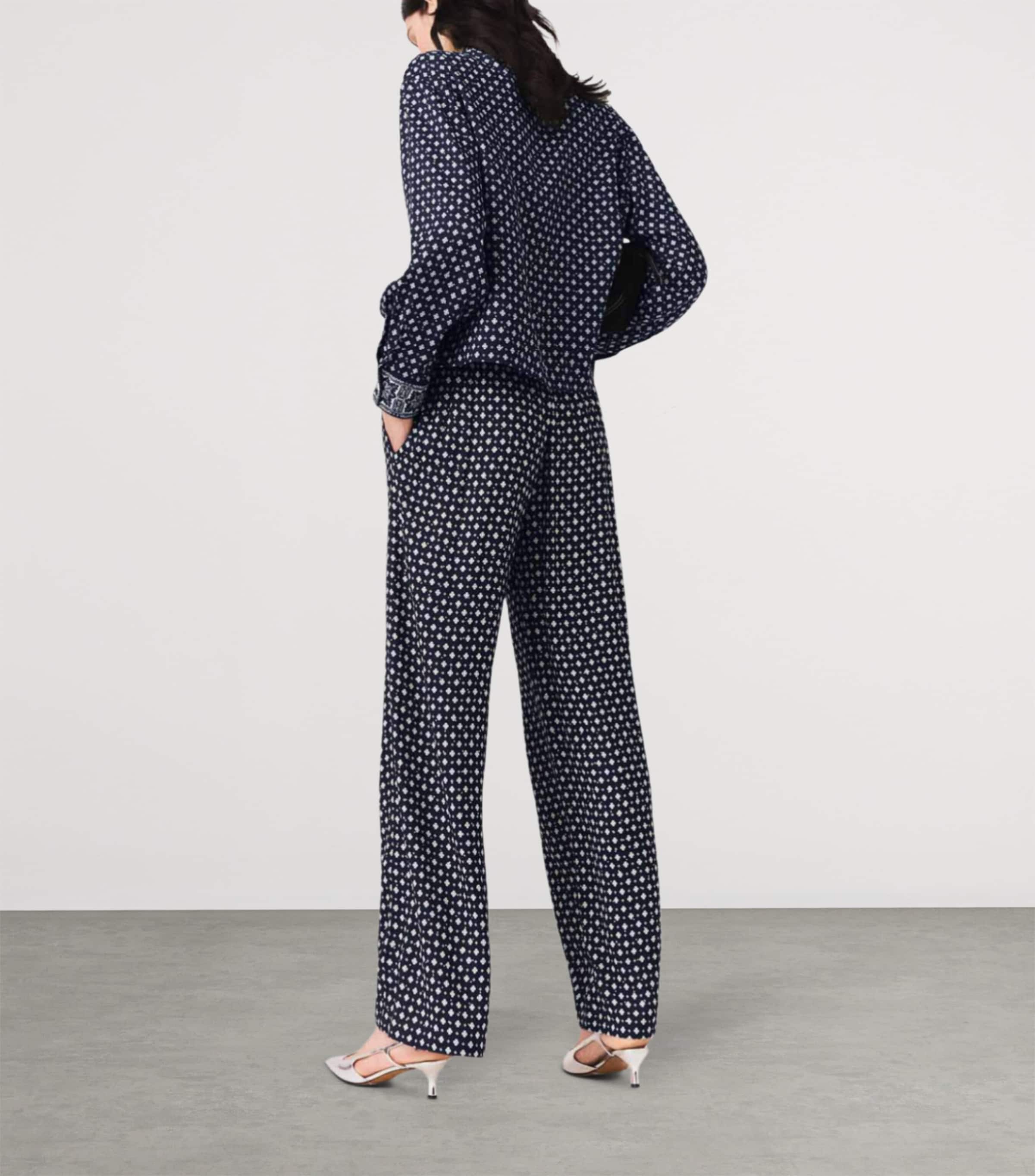 Maje Womens Rhinestone Printed Wide-Leg Trousers Navy Loungewear Image 4