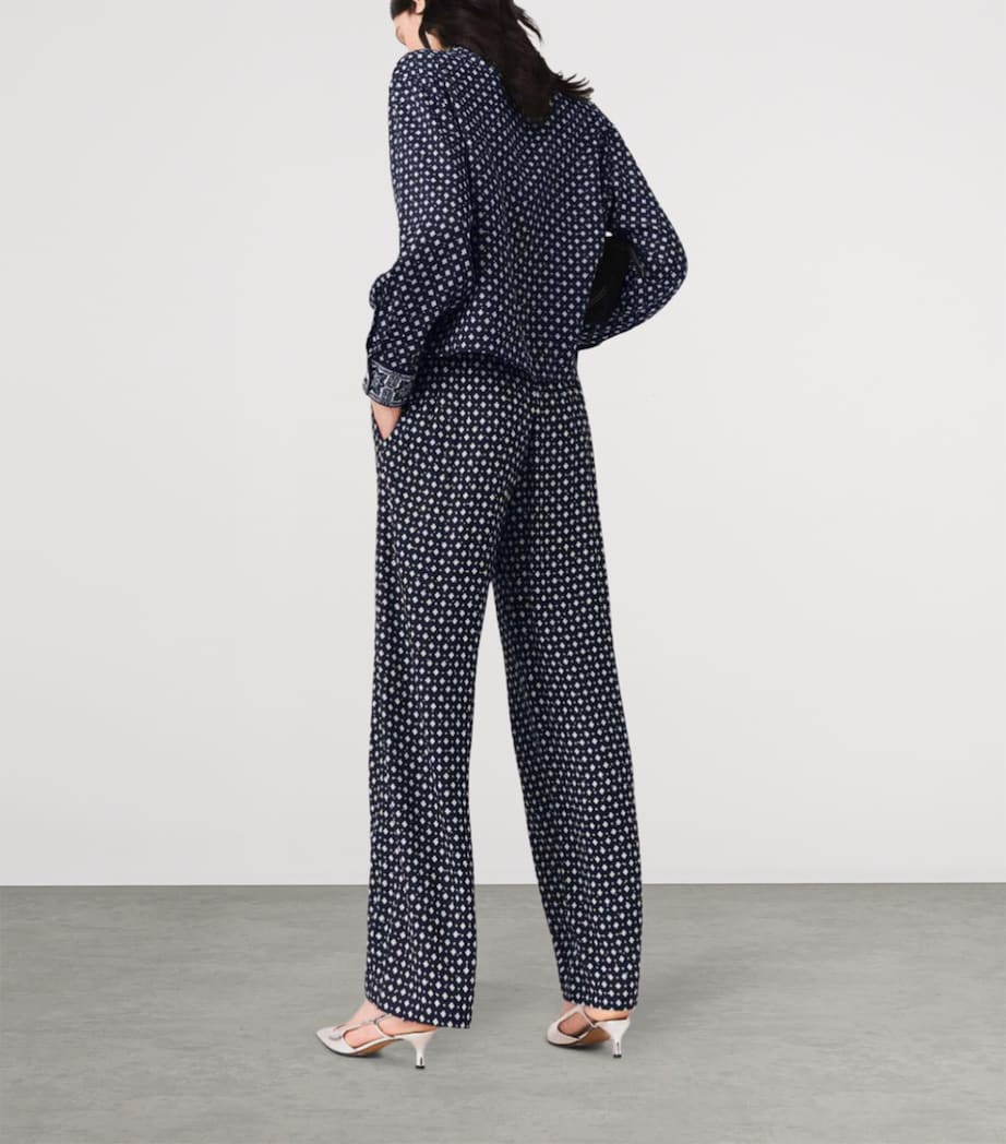 Maje Womens Rhinestone Printed Wide-Leg Trousers Navy Loungewear Image 4
