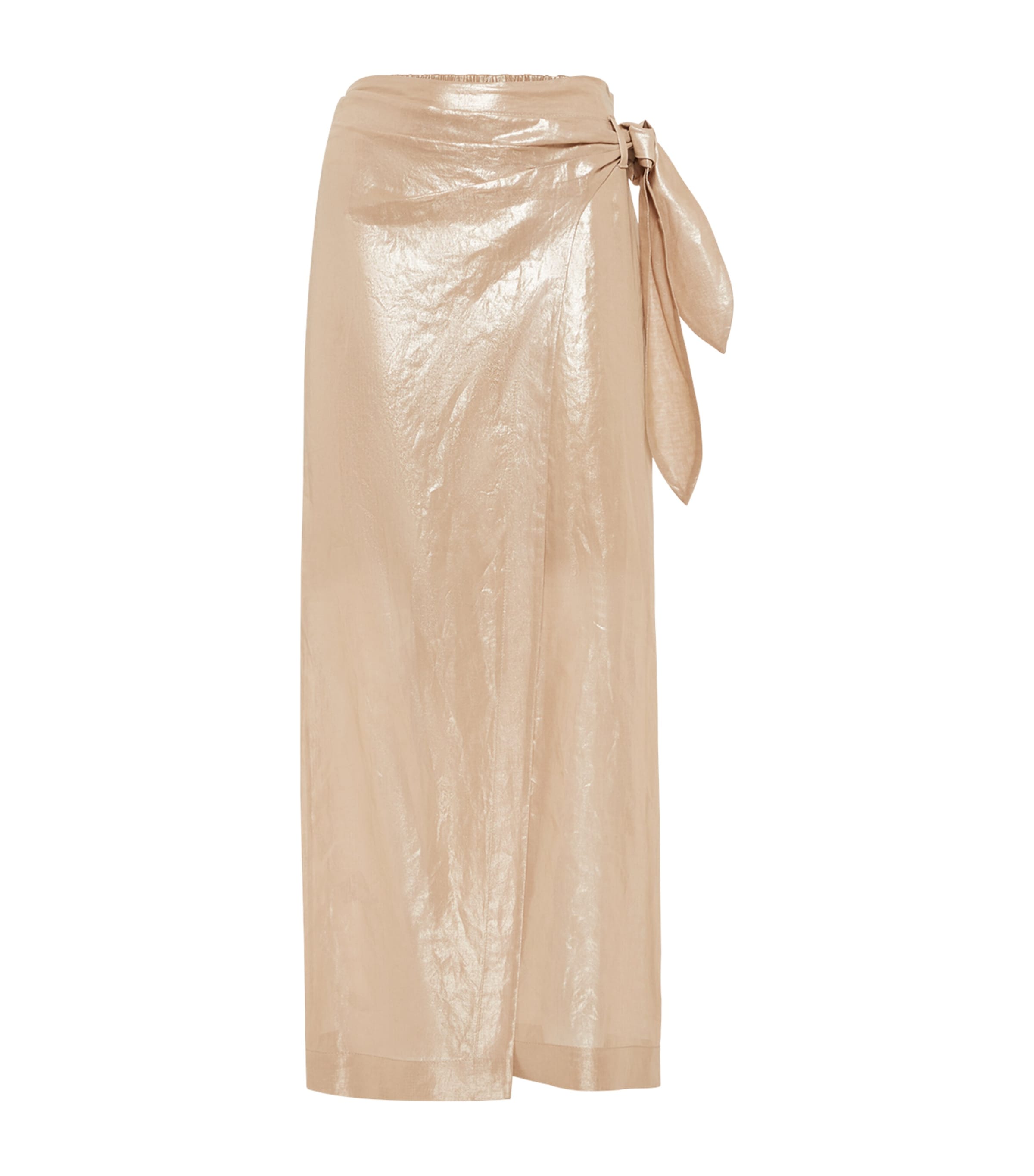 Brunello Cucinelli Lamé Cotton Gauze Sarong Midi Skirt In Sand