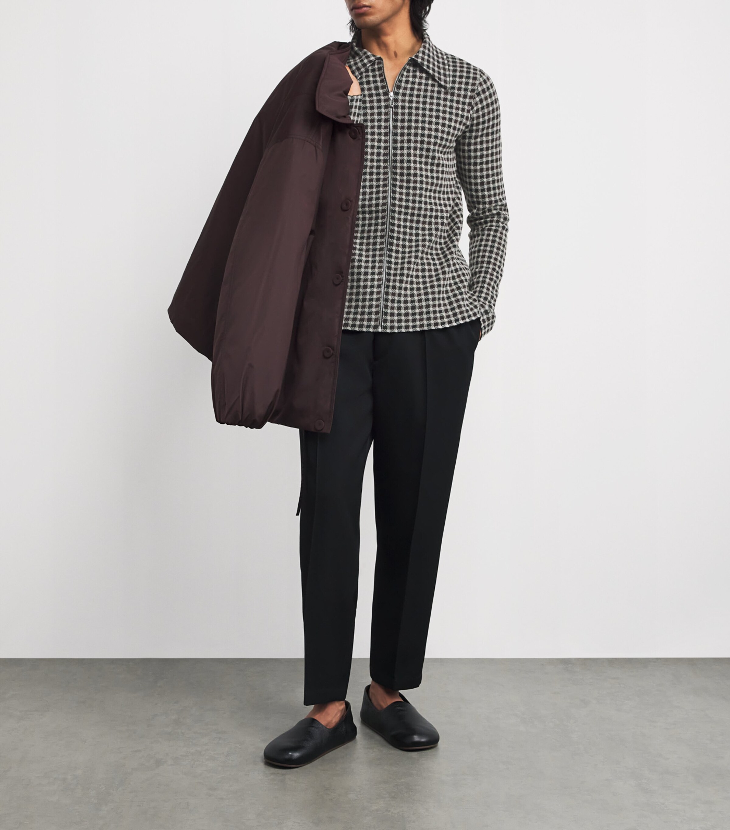 Jil Sander Mens Knitted Check Shirt Dark Grey Image 2