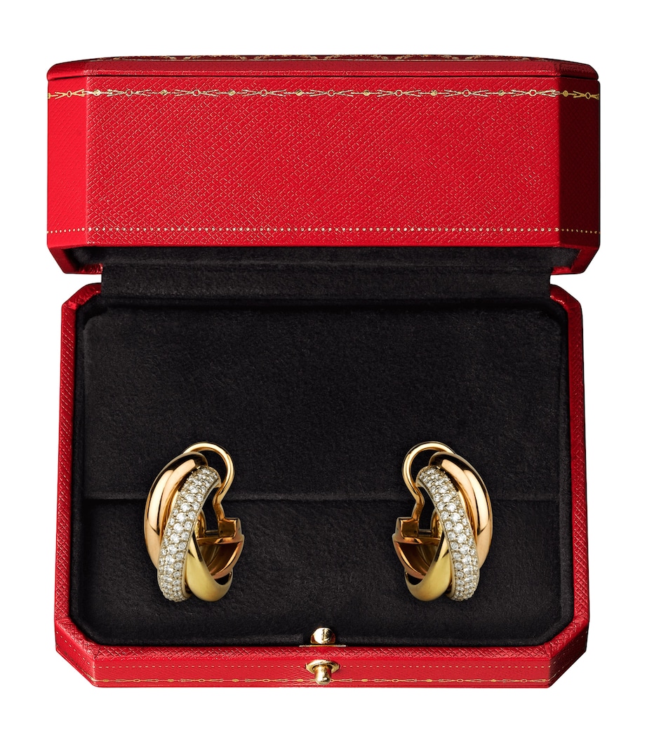 White, Yellow, Rose Gold and Diamond Trinity Hoop Earrings MULTI GOLD Image 3