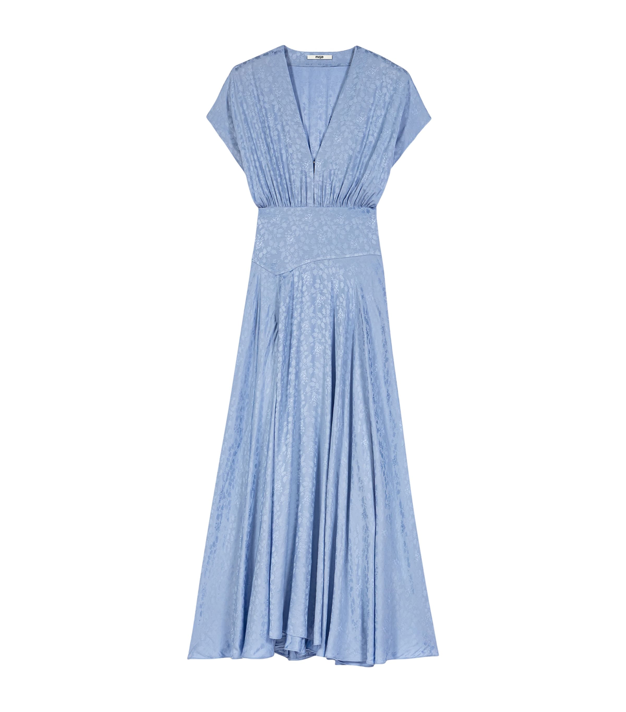 Maje Womens Satin Floral Midi Dress Light Blue Image 1