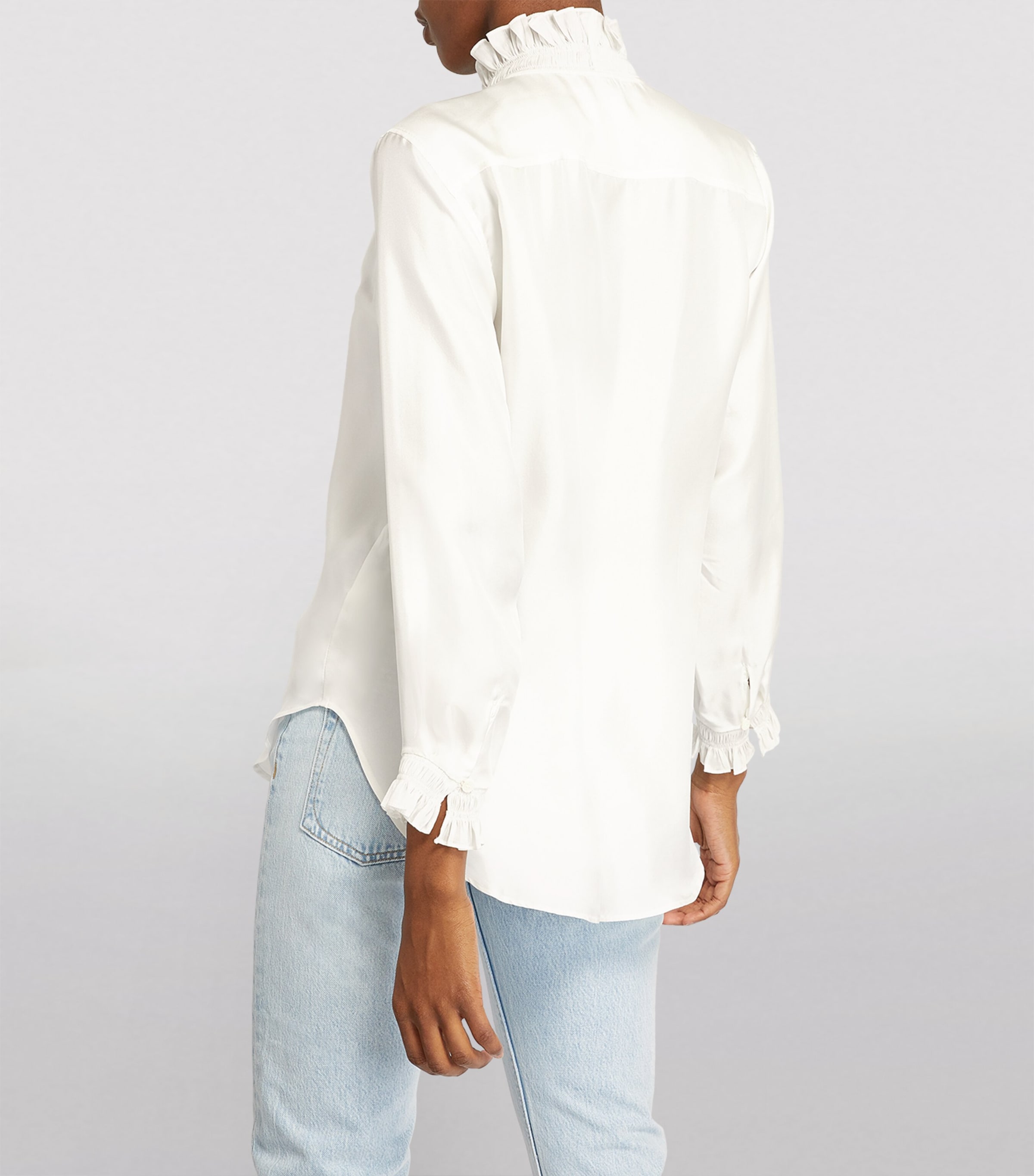 Silk Gathered-Collar Shirt ECRU Image 4