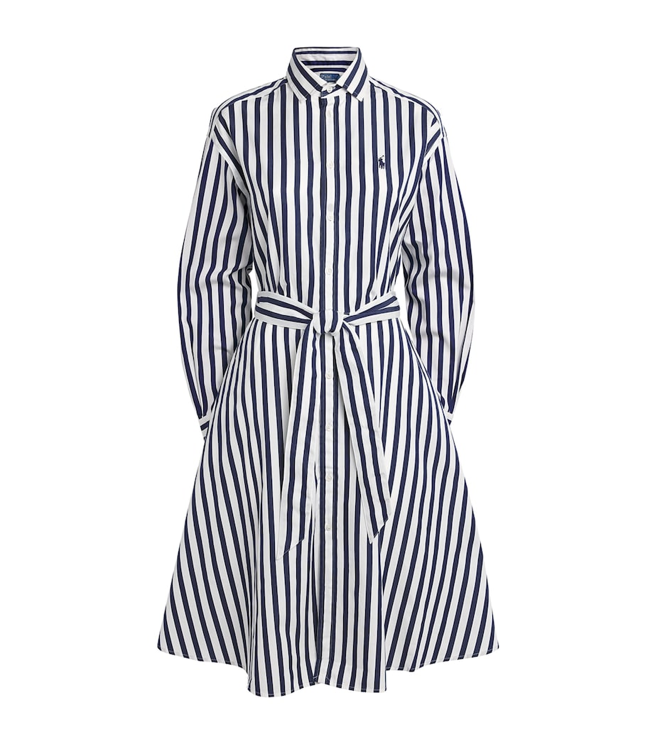 Polo Ralph Lauren Womens Stripe Polo Pony Mini Shirt Dress Nvy/w Image 1