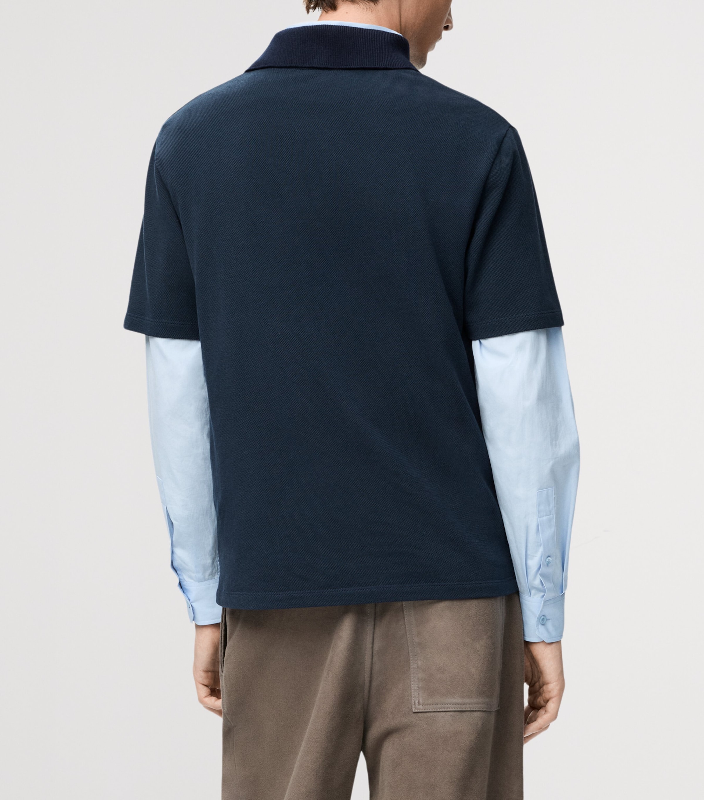LOEWE Mens Cotton-Blend Anagram Polo Shirt Navy Blue Image 4