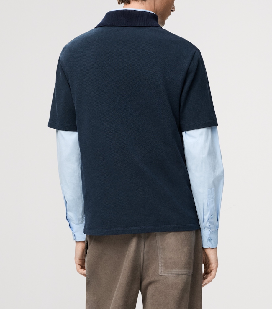 LOEWE Mens Cotton-Blend Anagram Polo Shirt Navy Blue Image 4