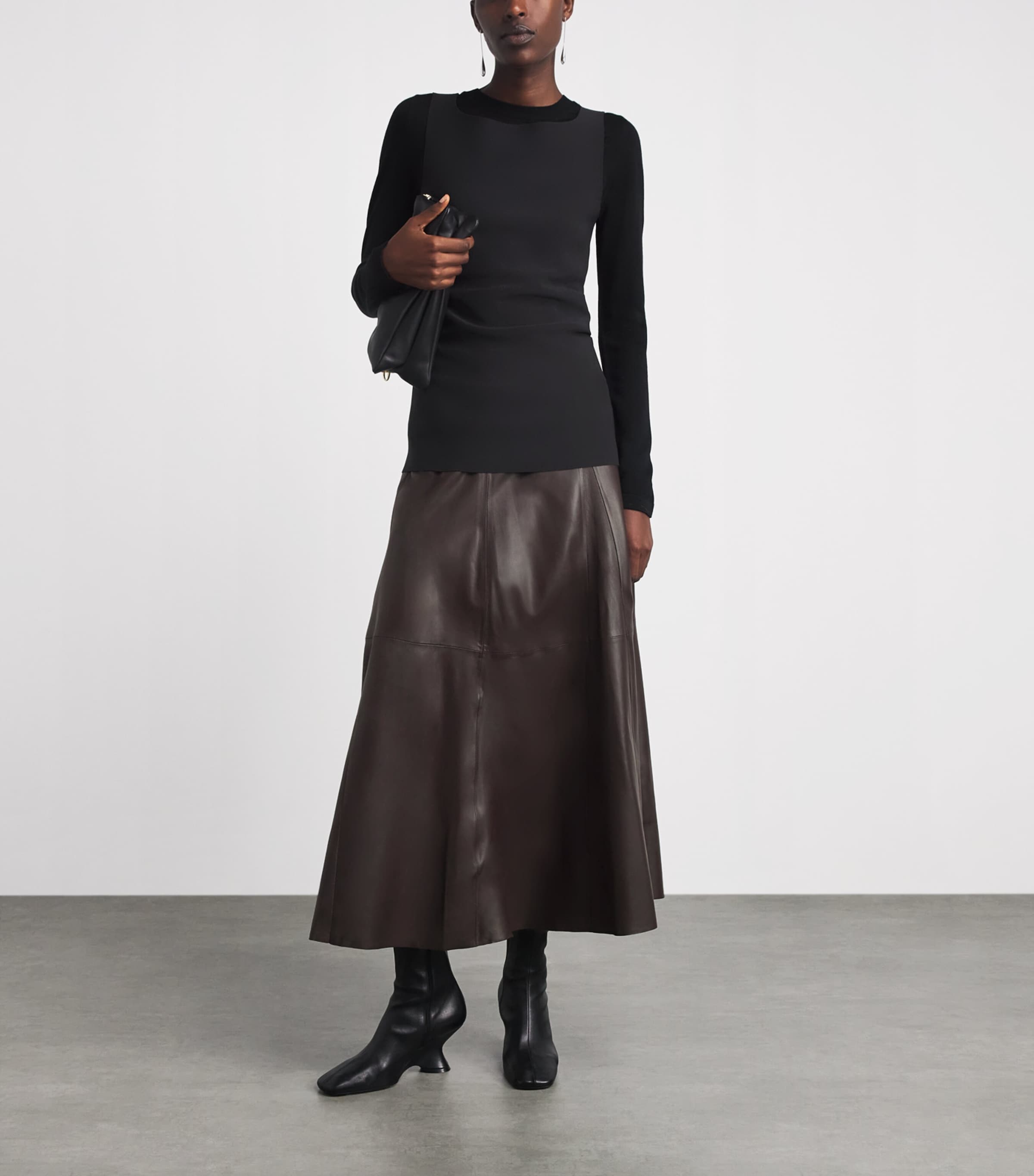 Arma Womens Lambskin Eleni Maxi Skirt Coffee Bean Image 2