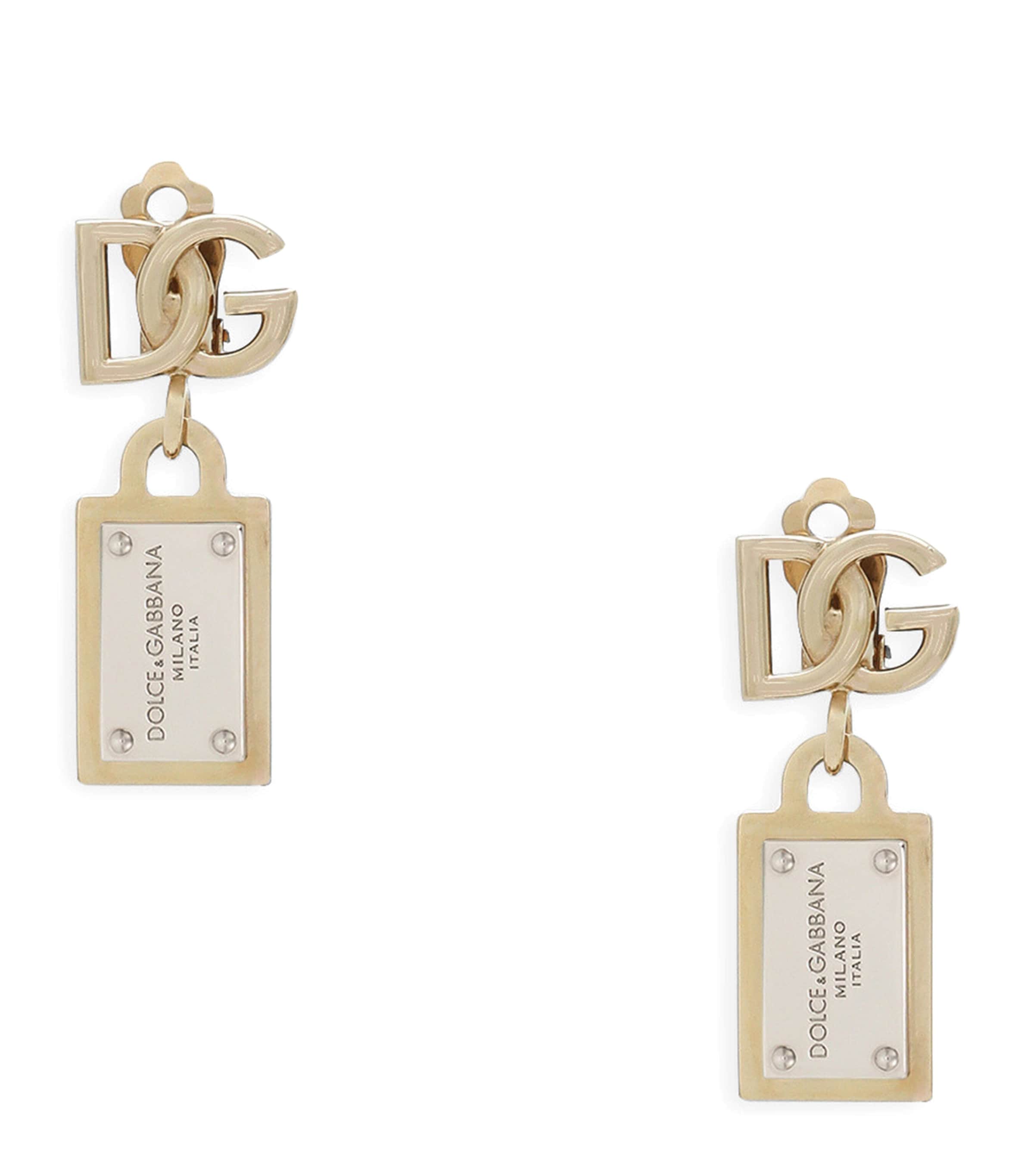 Dolce & Gabbana Logo-Plaque Clip-On Earrings | Fashion Jewellery | Earrings | Designers | Dolce & Gabbana