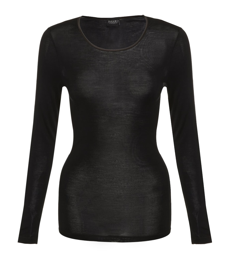Pure Silk Long-Sleeved Top BLACK Image 1