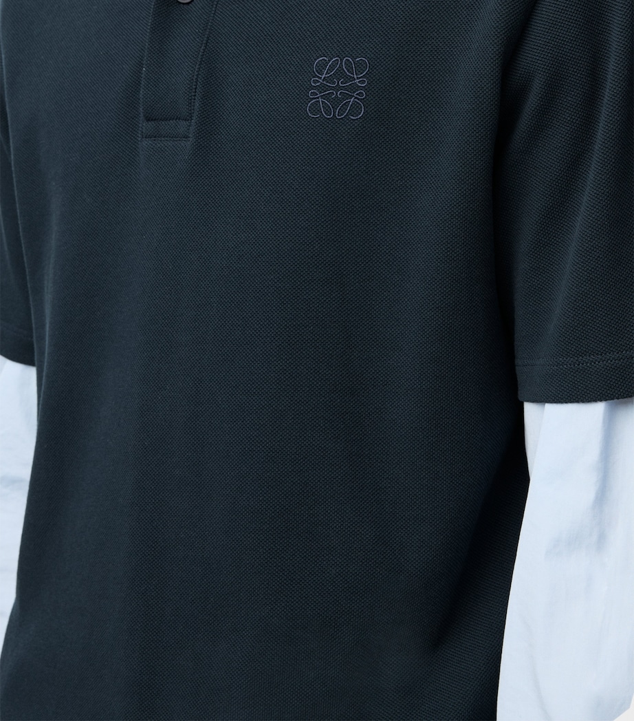 LOEWE Mens Cotton-Blend Anagram Polo Shirt Navy Blue Image 5