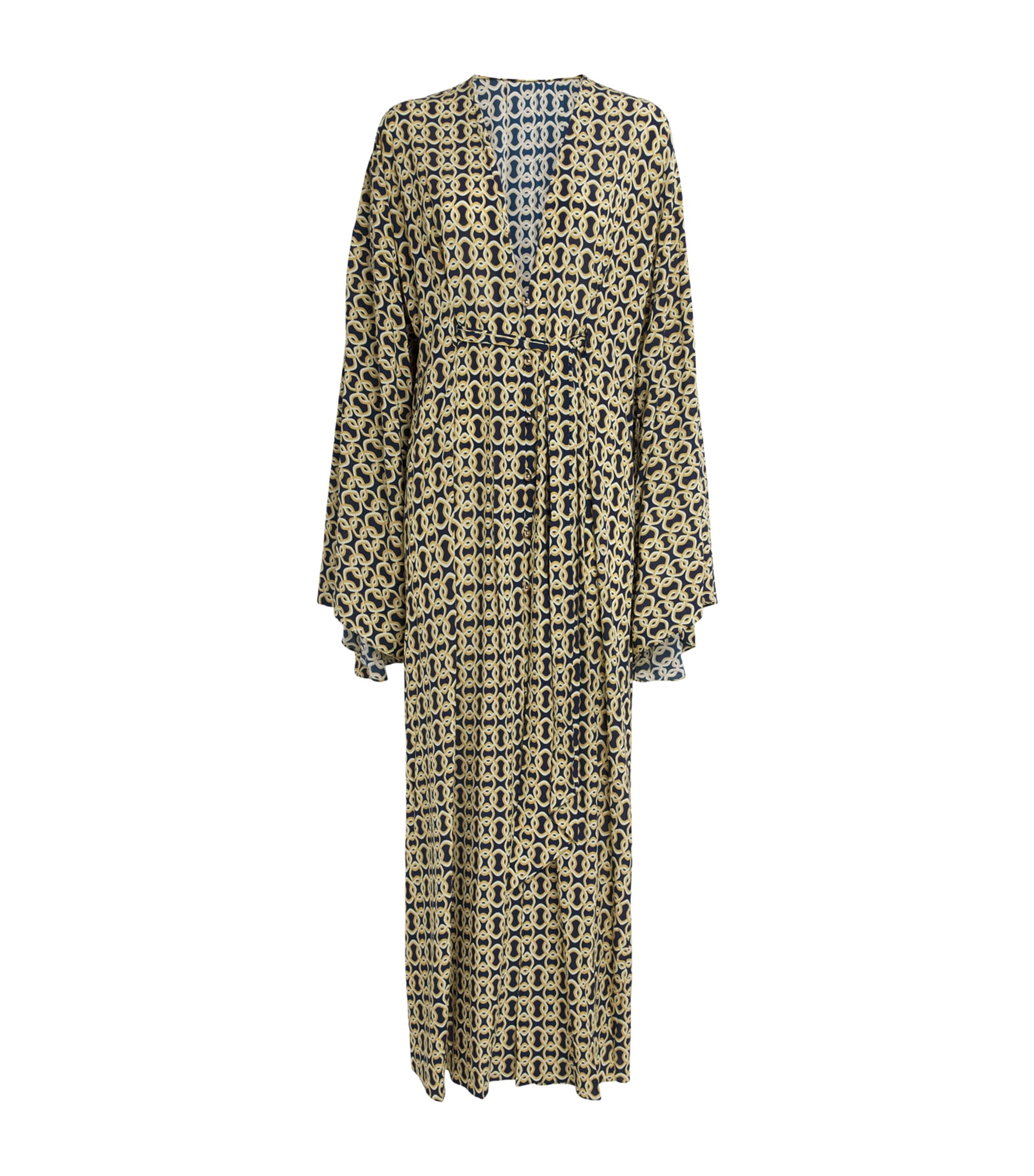 AWAY THAT DAY Womens Chain Kaftan Maxi Dress Navy/gold Link Prnt Image 1
