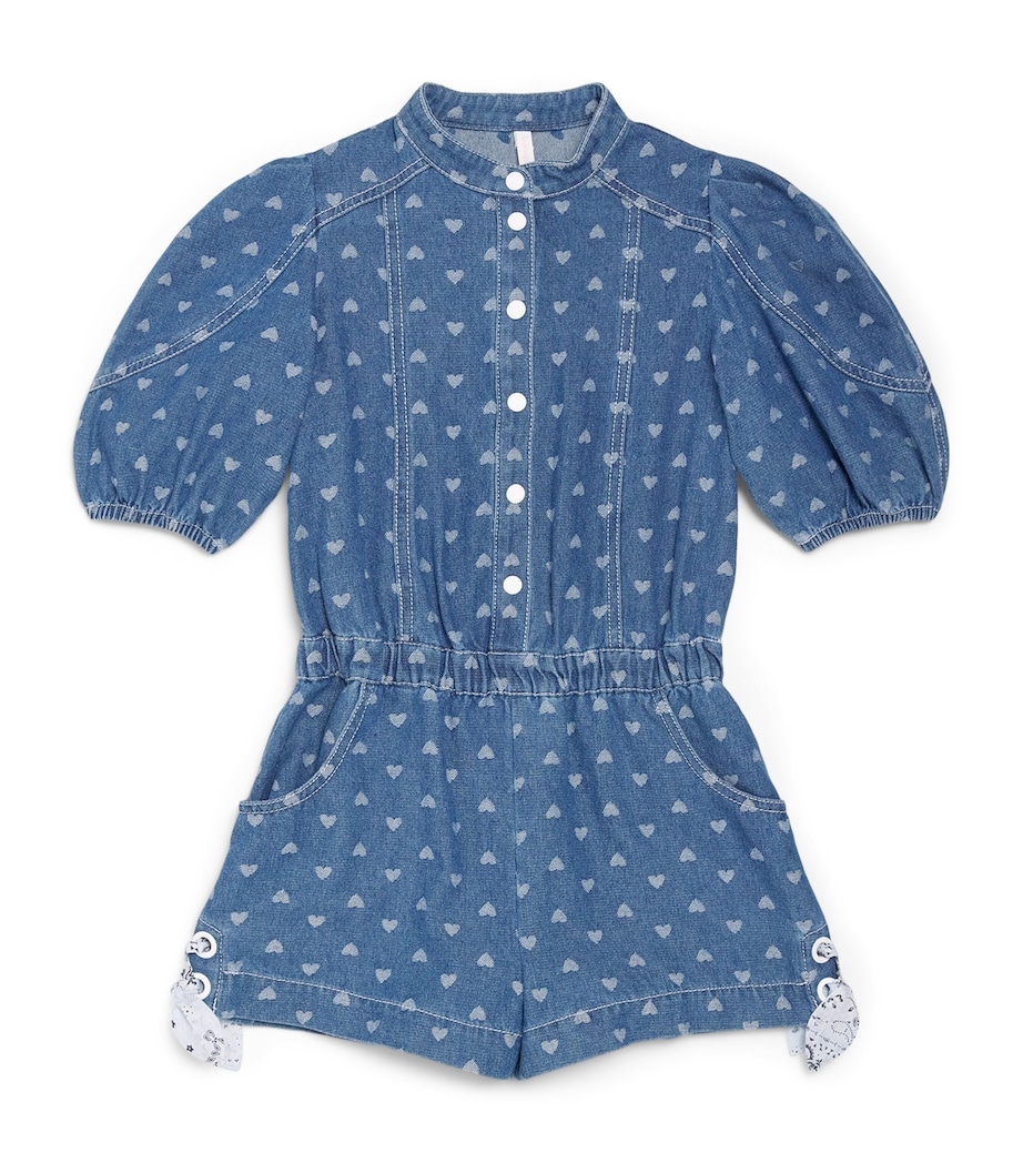 Zimmermann Kids Denim Heart Print Awaken Playsuit (1-12 Years) Jacquard Blue Image 1