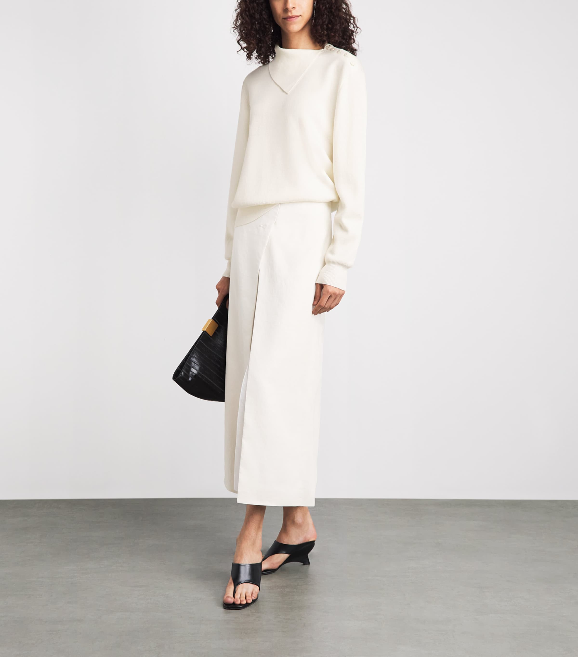 Róhe Womens Merino Wool Uneven-Collar Polo Sweater Off White Image 2