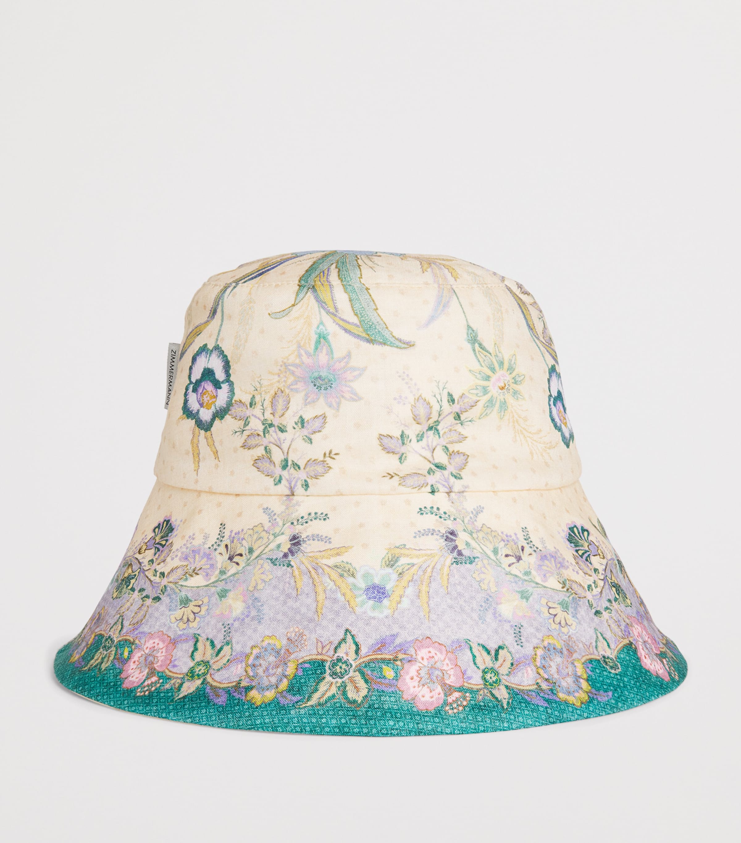 Zimmermann Linen Reversible Bucket Hat Cream Scarf Floral Image 3