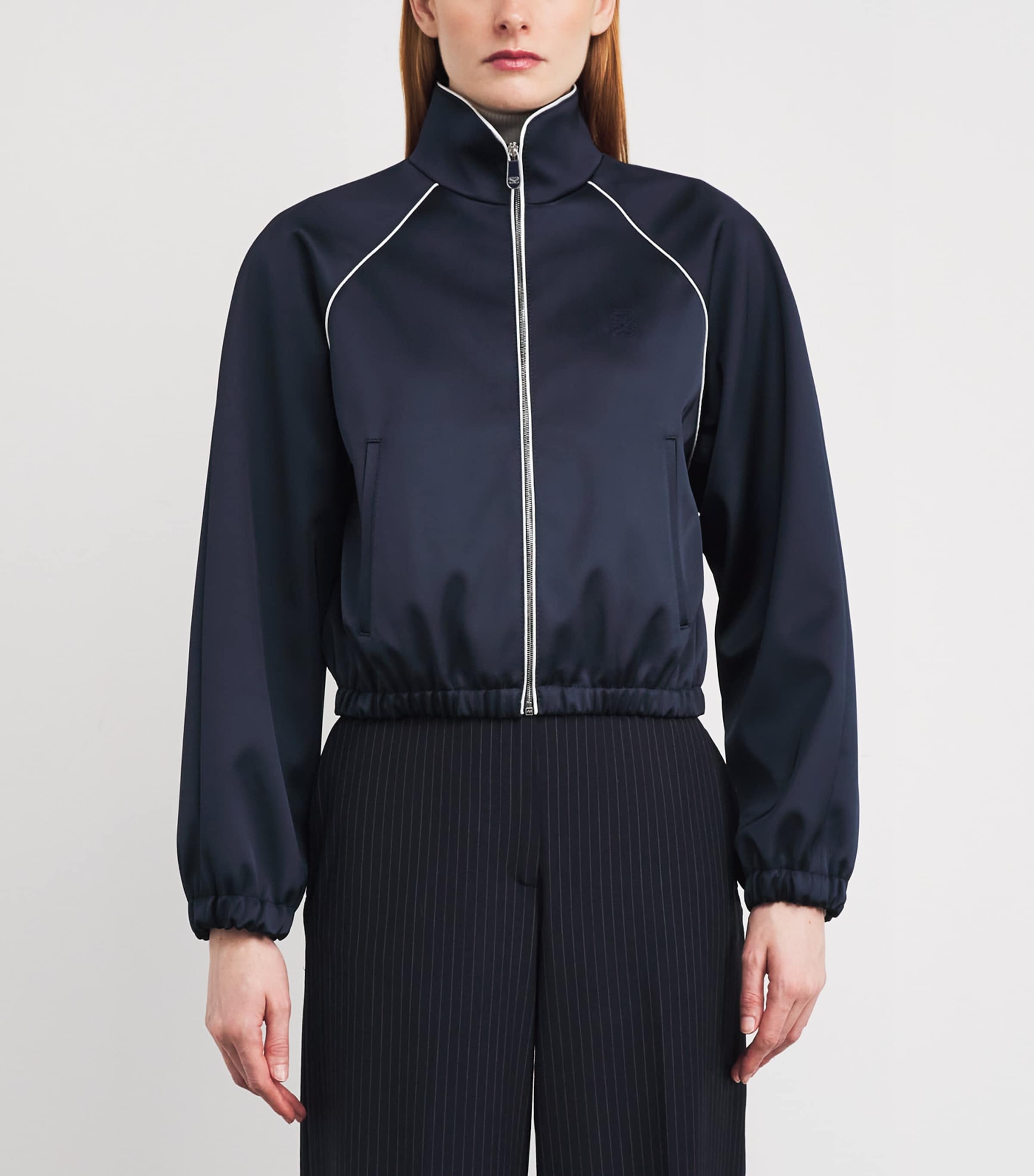 Satin Piped Bomber Jacket NAVY / BLACK Image 3