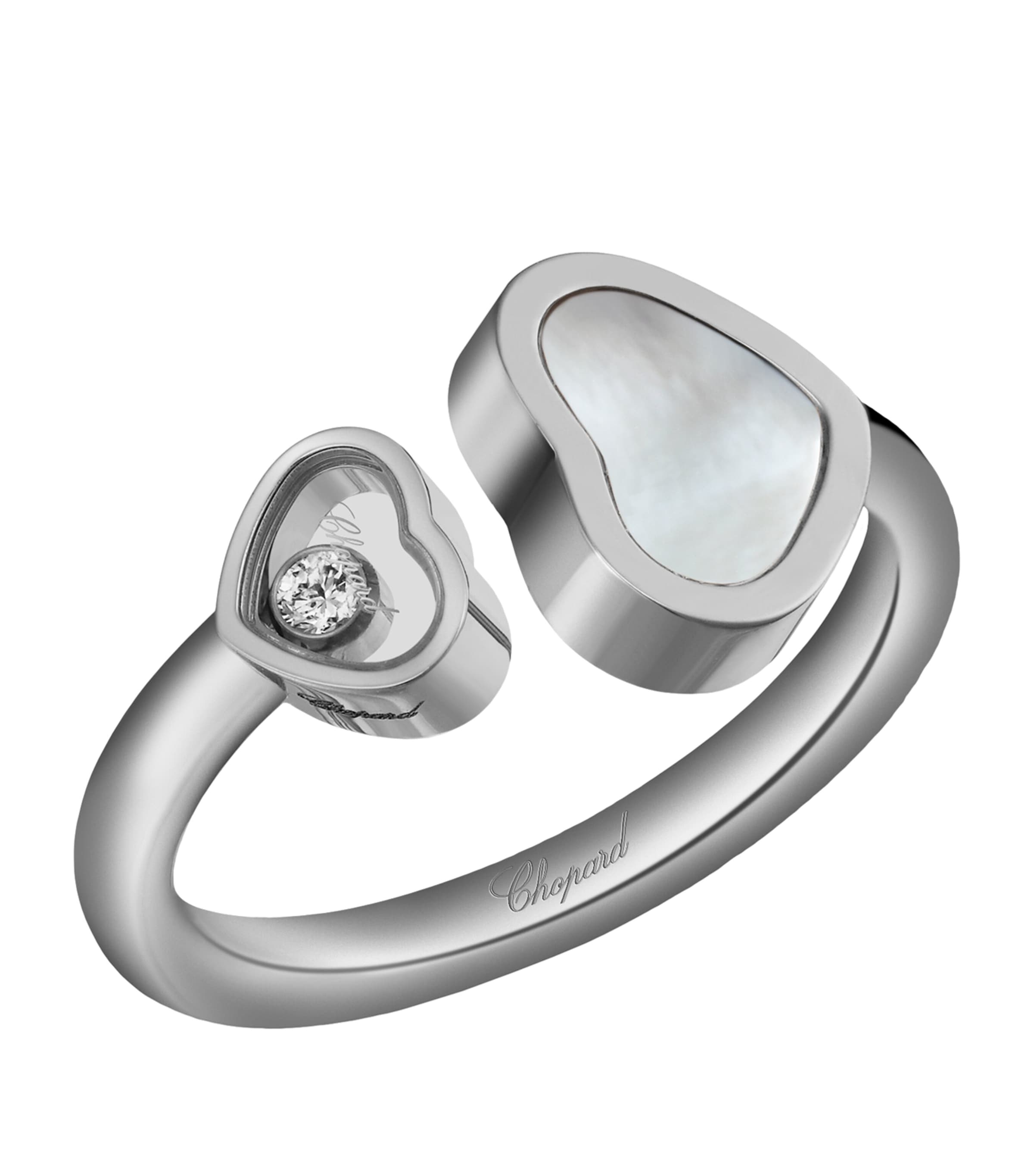 Chopard White Gold And Diamond Happy Hearts Ring In Gold