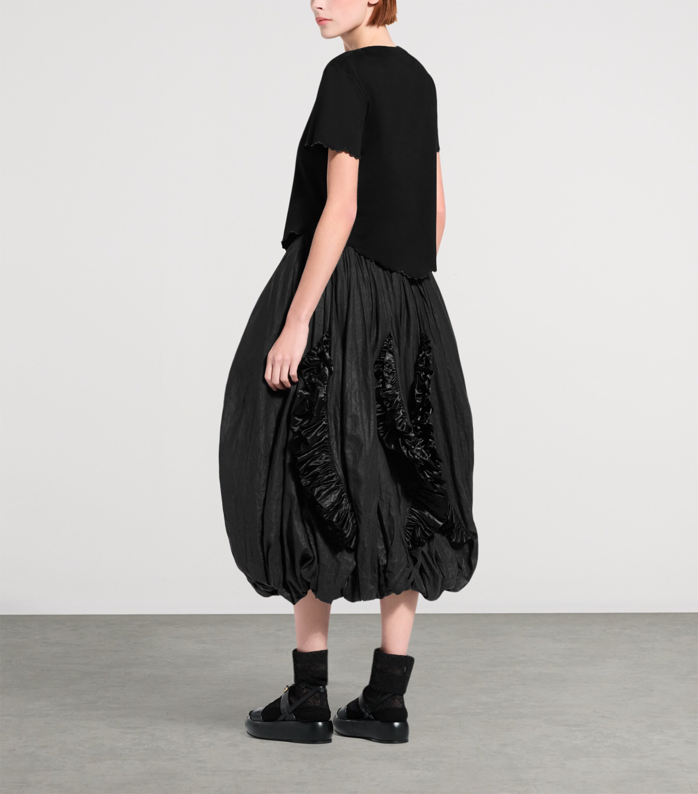 LOUIS VUITTON Womens Ruffle-Trim Balloon Midi Skirt Black Image 3