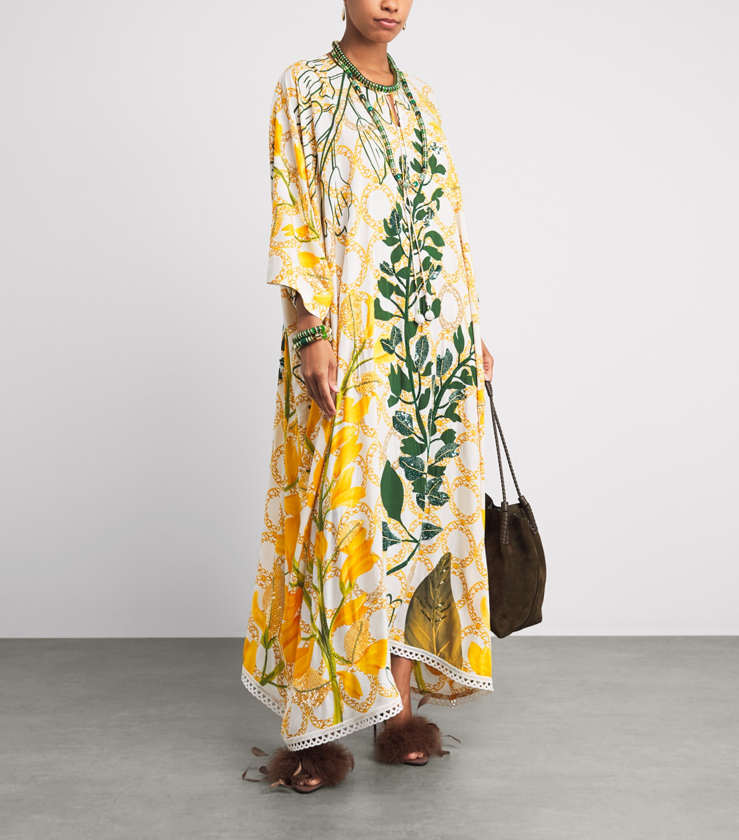 Verandah Womens Embellished Floral Kaftan Maxi Dress Ivry Jali Wstria Pnl Image 2