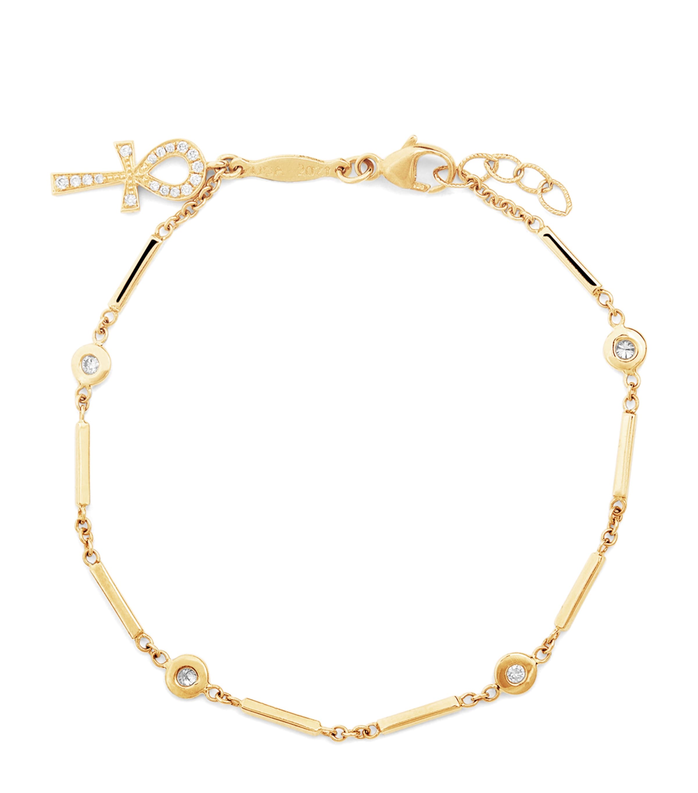 Jacquie Aiche Yellow Gold And Diamond Ankh Bracelet