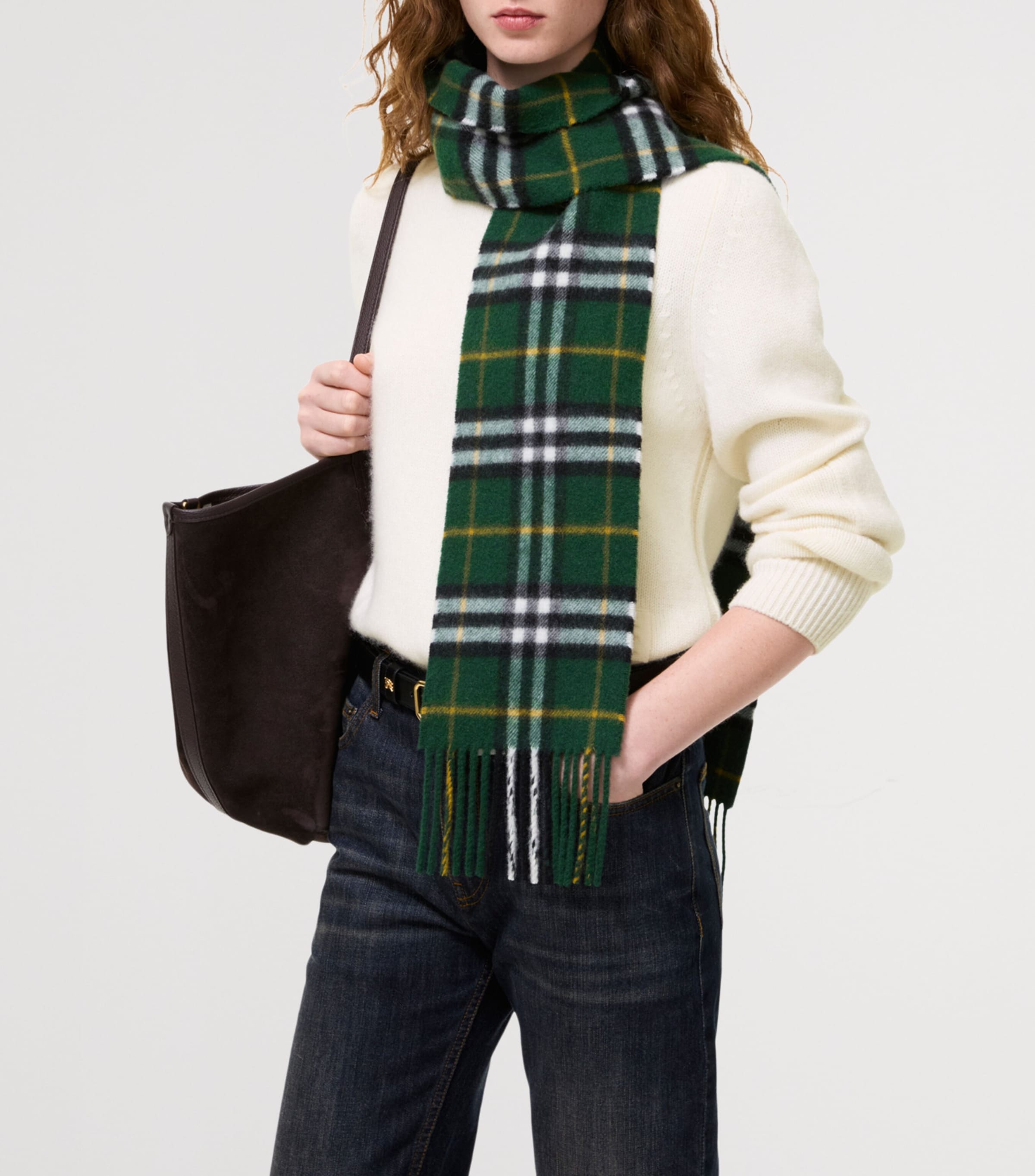 Burberry Cashmere Narrow Check Scarf Dark Fern Green Image 2