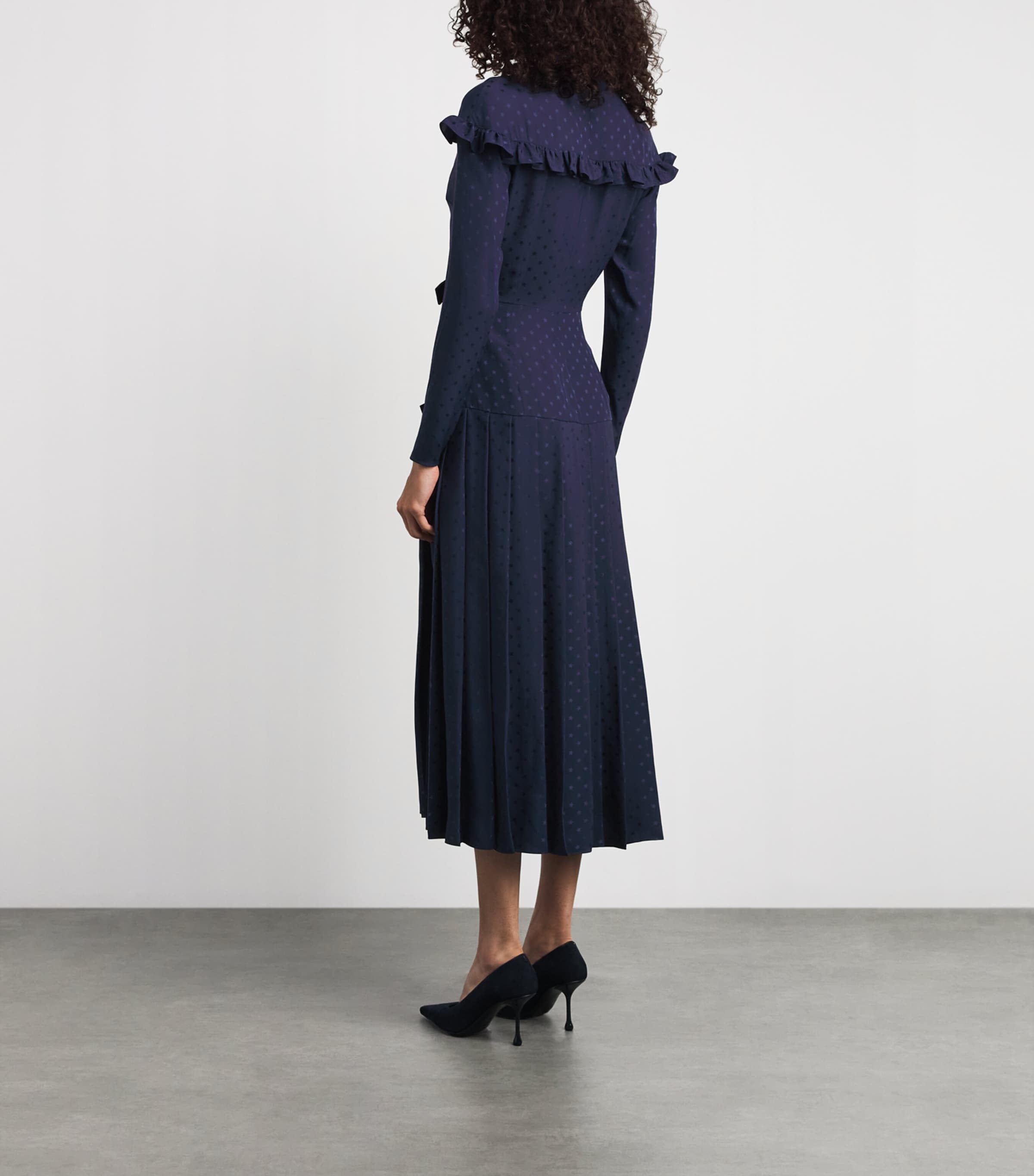 Alessandra Rich Womens Silk Pleated Midi Dress Navy Blue Image 4