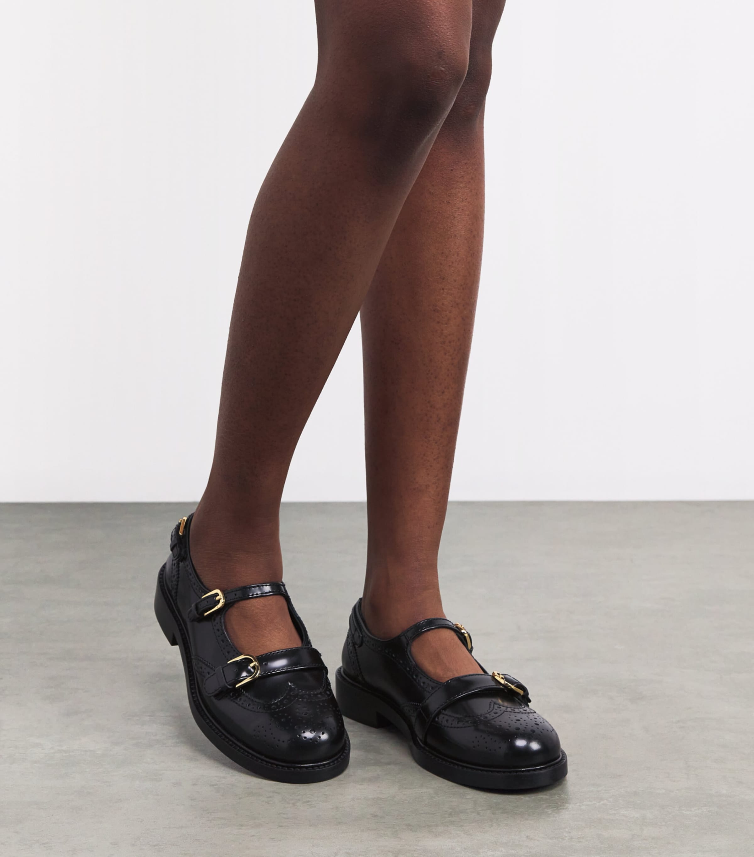 Leather Mary Jane Derby Shoes BLACK Image 2