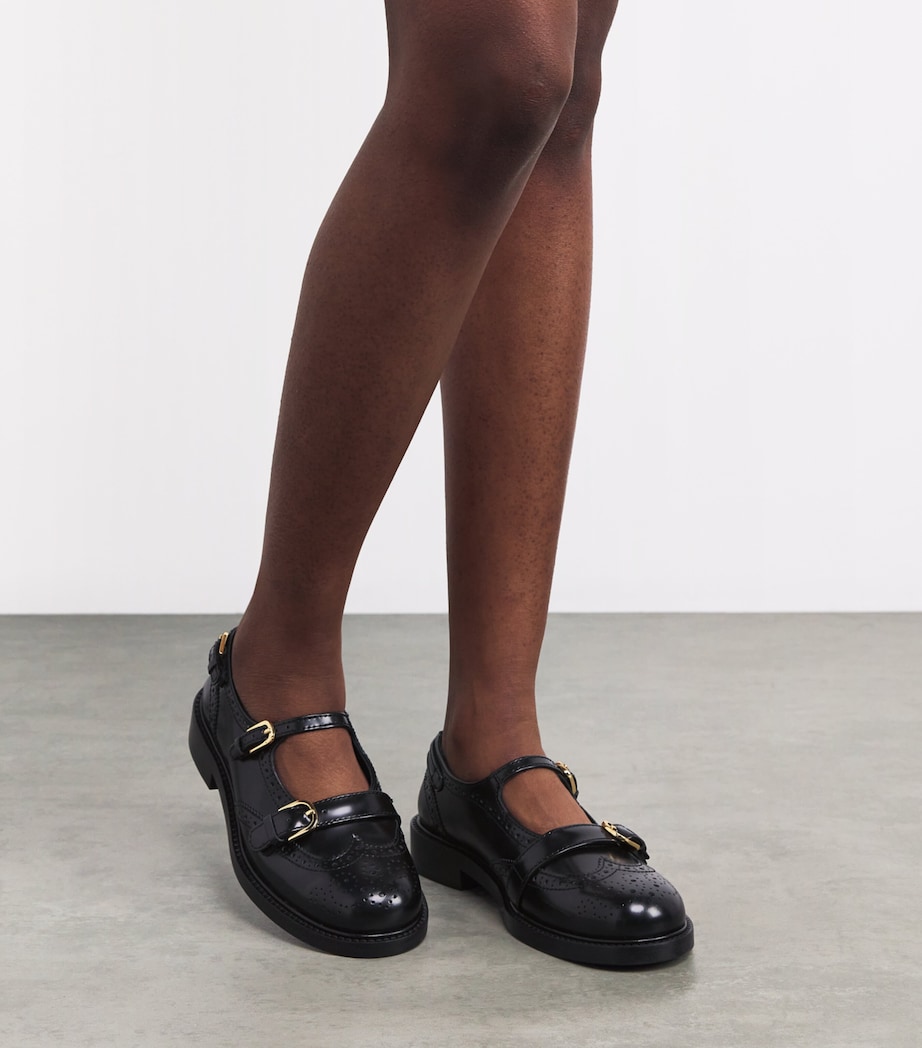 Leather Mary Jane Derby Shoes BLACK Image 2