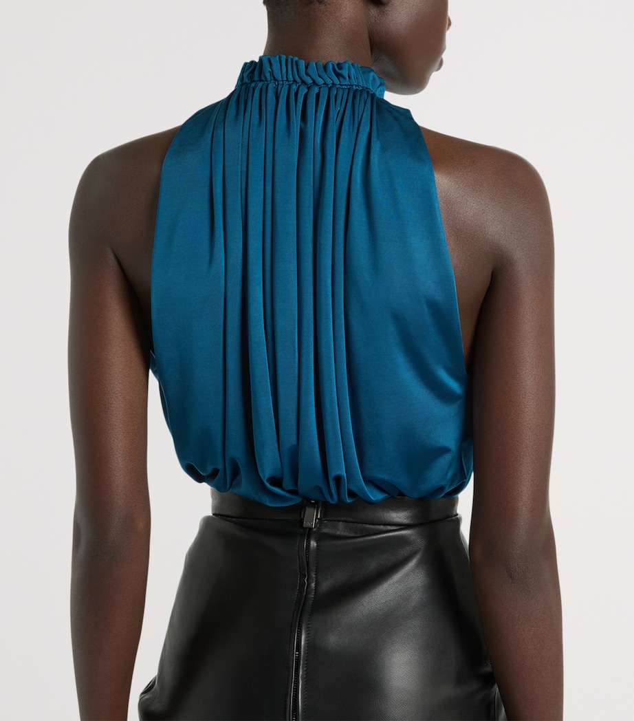Balmain Womens Jersey Pleated Sleeveless Top Blue Malachite Image 4