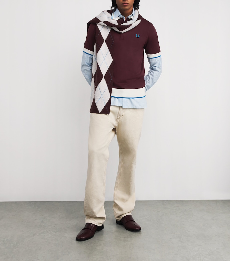 Wool-Cotton Contrast-Trim Polo Shirt 597-OXBLOOD Image 2