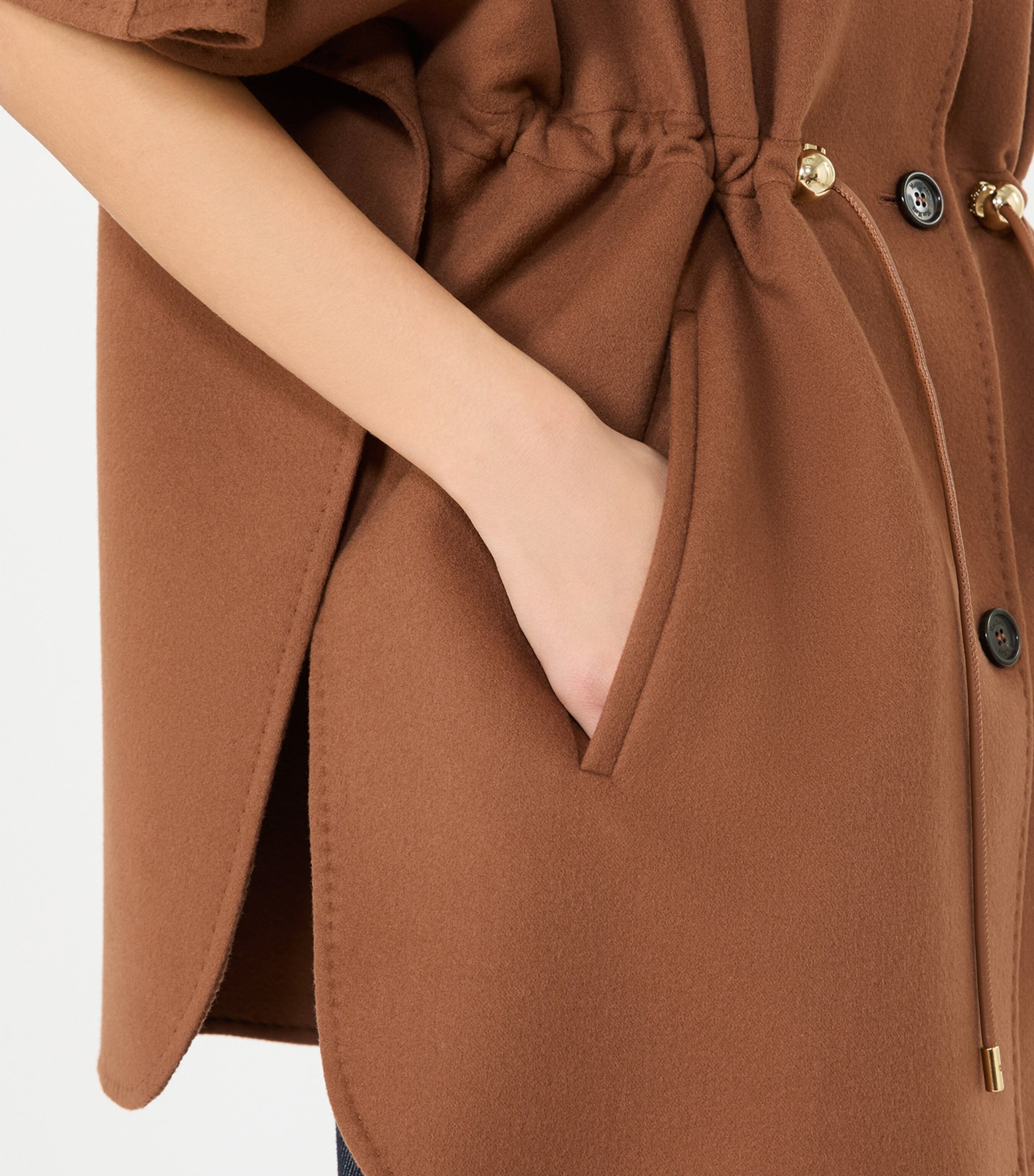 Max Mara Womens Virgin Wool Drawstring Cape Dark Brown Image 5