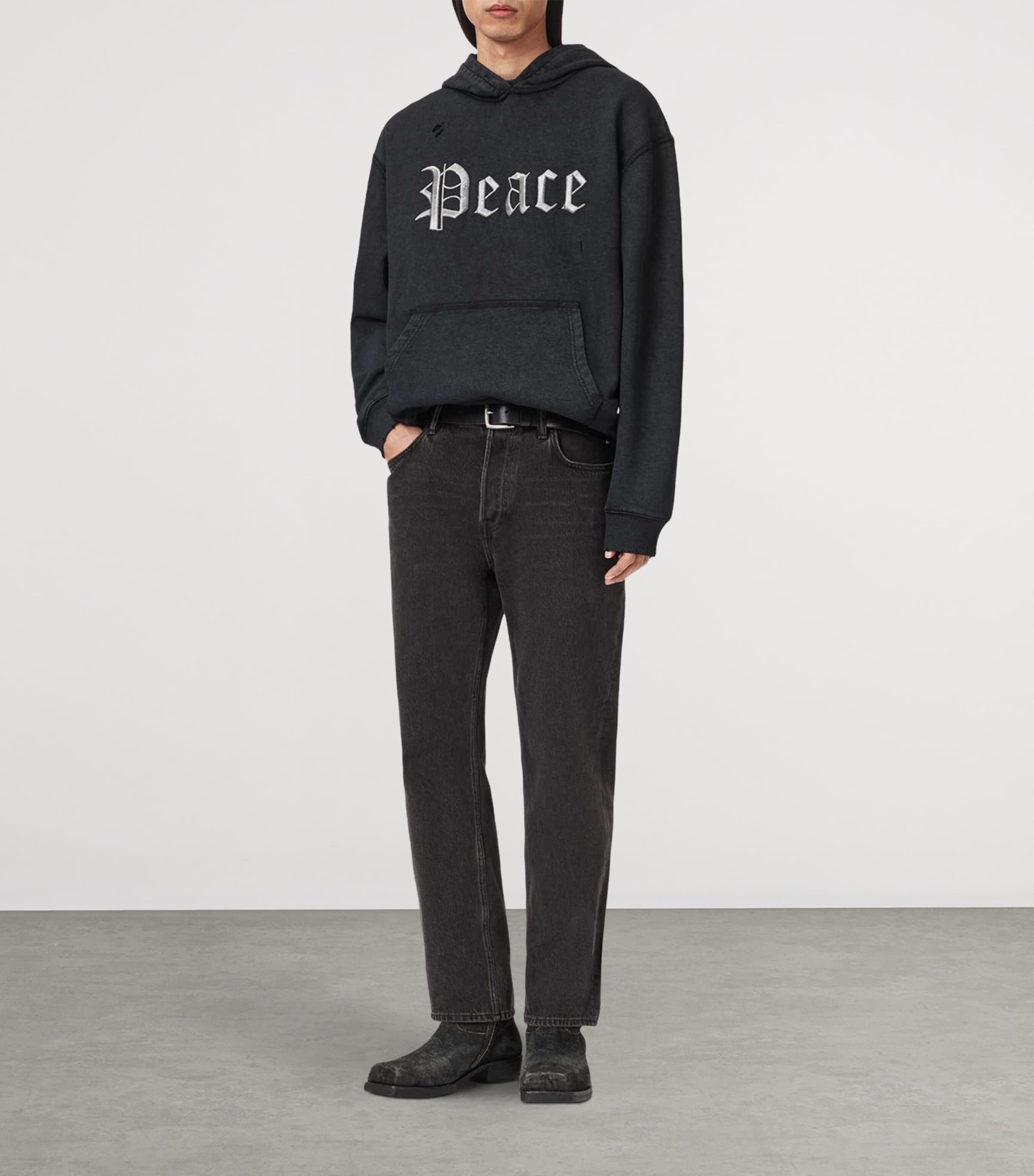 AllSaints Mens Organic Cotton Utopia Hoodie Washed Black Image 2