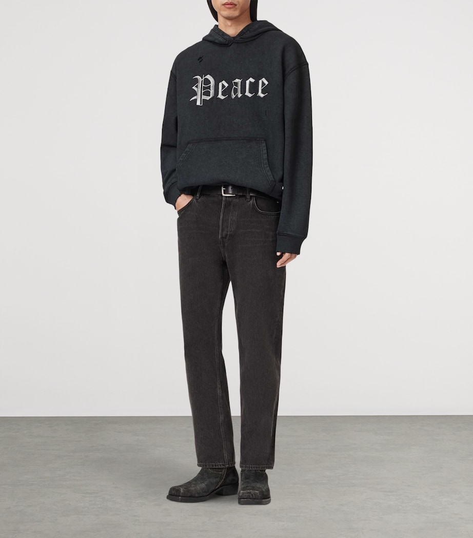 AllSaints Mens Organic Cotton Utopia Hoodie Washed Black Image 2