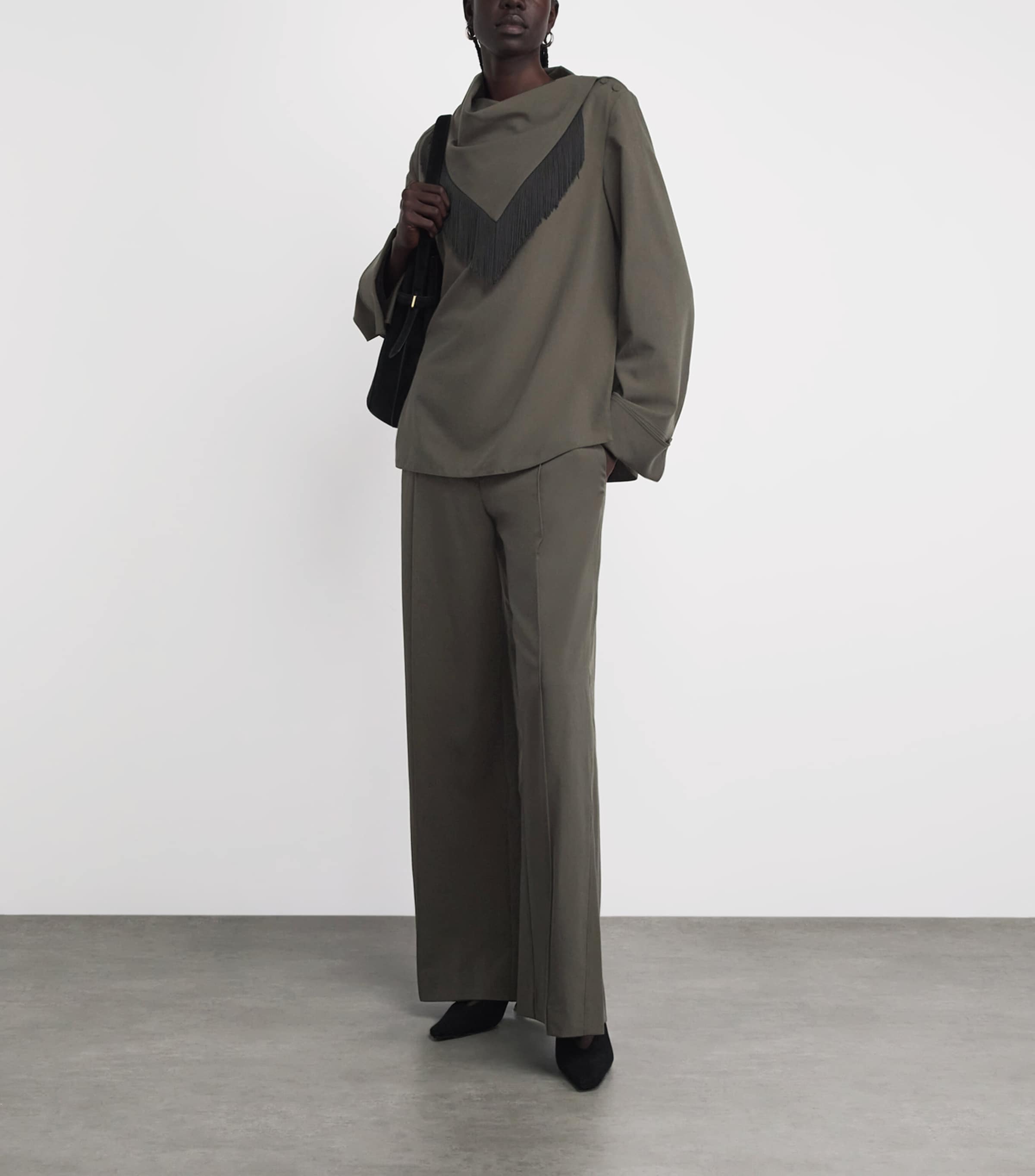 CAMILLA AND MARC Womens Draped-Neck Una Shirt Dark Emerald Image 2