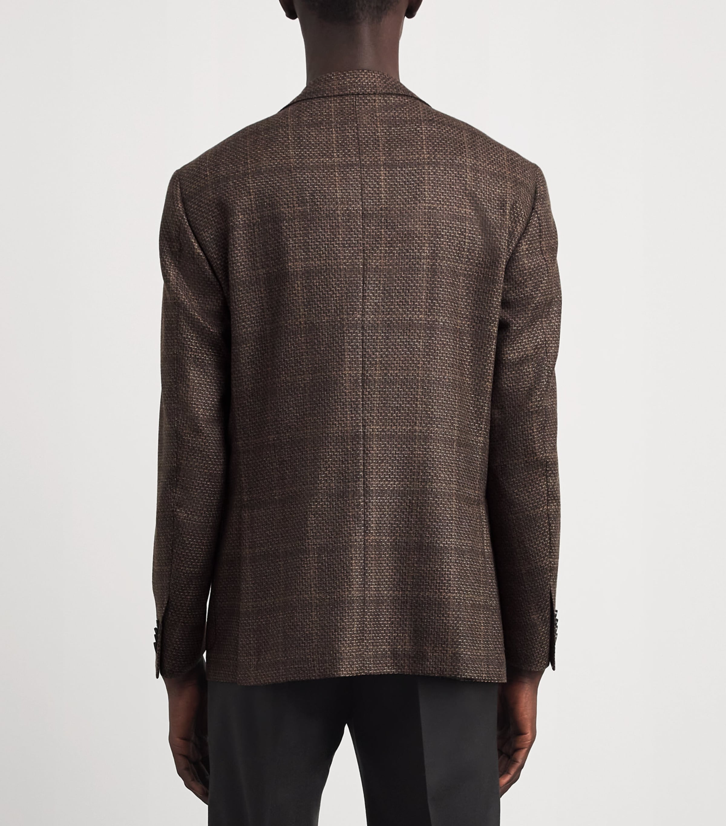 Corneliani Mens Virgin Wool Mouliné Check Blazer Dark Brown Image 5