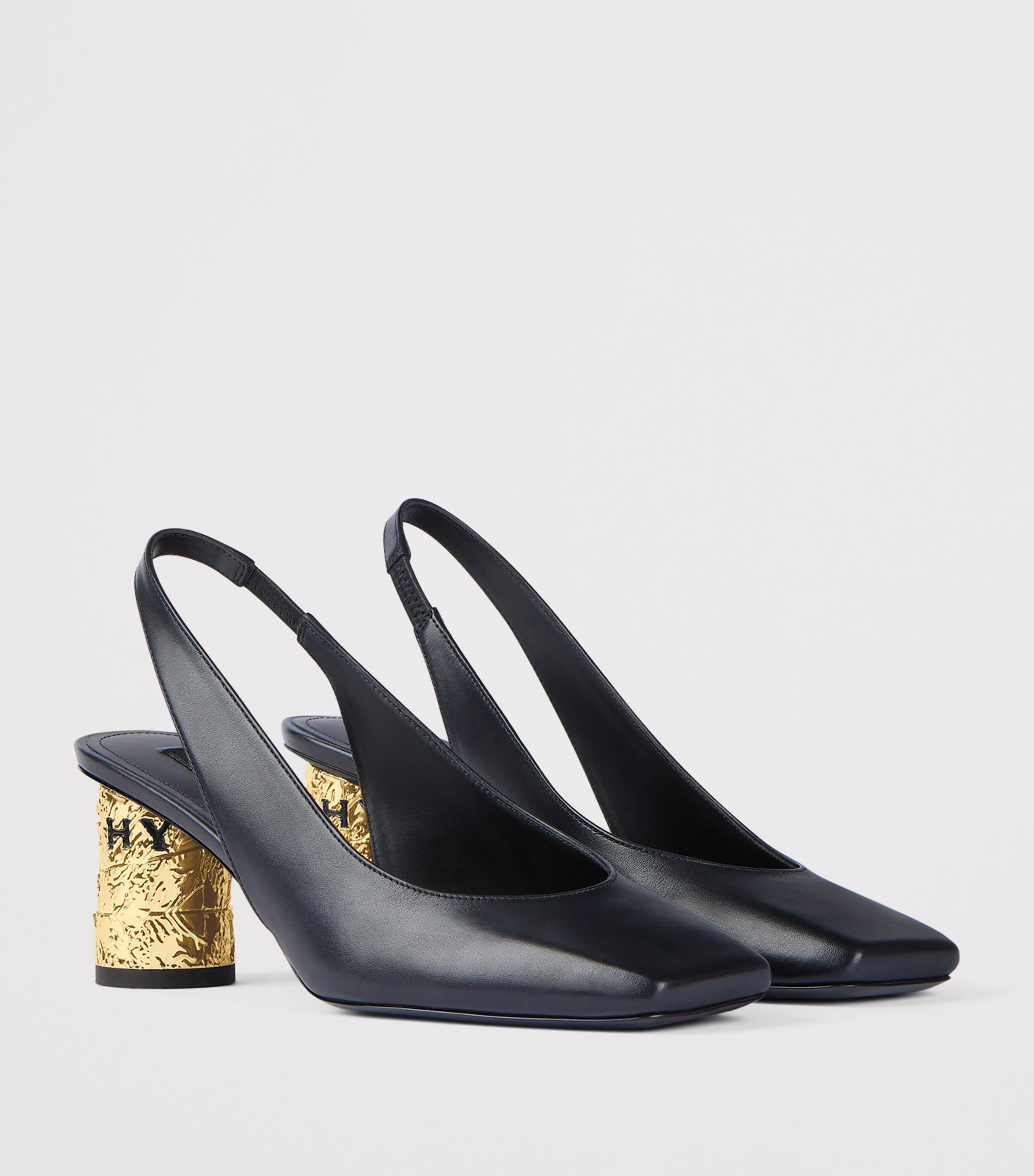 Leather Tape Slingback Pumps 65 BLACK Image 2