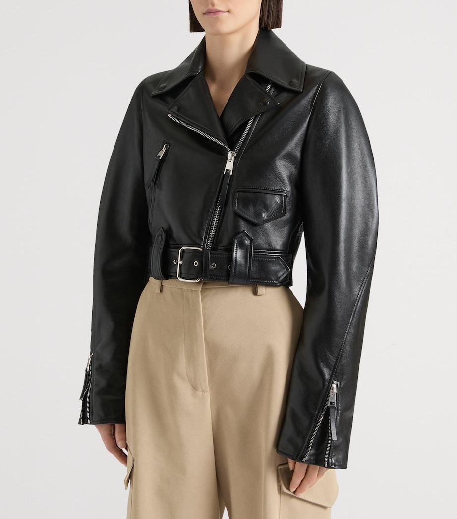 Leather Cropped Cocoon Jacket BLACK Image 2